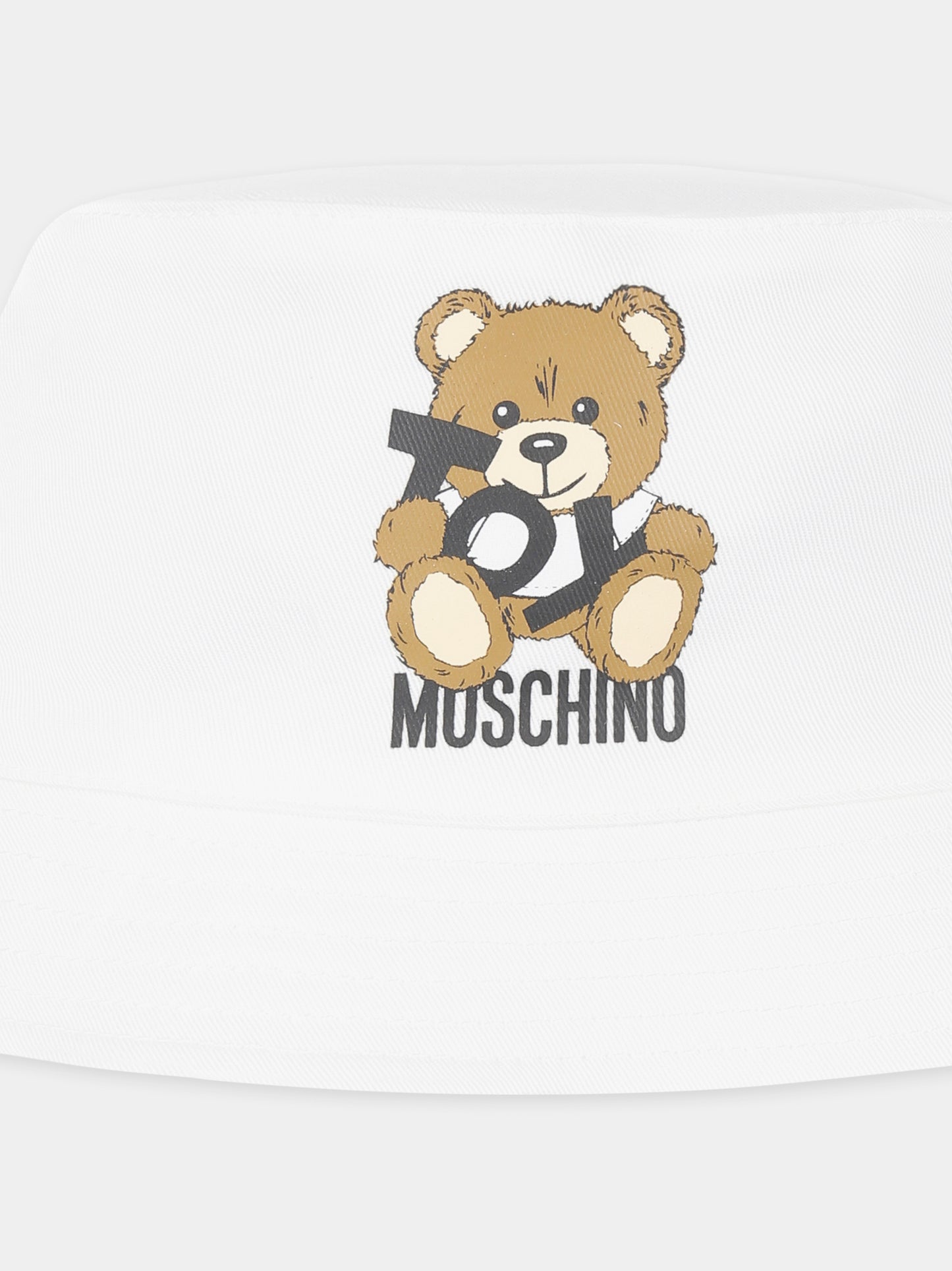 Cloche bianca per neonati con Teddy Bear e logo nero,Moschino Kids,MMX057 LPA01 10101