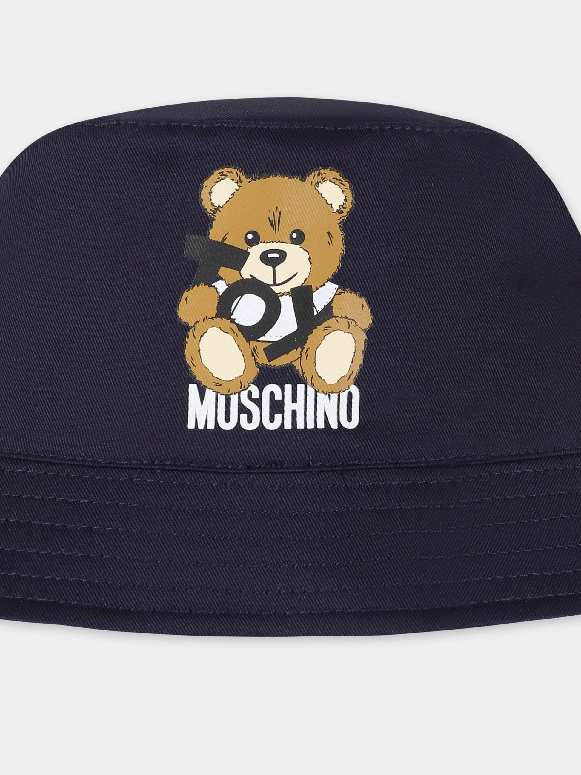 Cloche blu per neonati con Teddy Bear e logo nero,Moschino Kids,MMX057 LPA01 40016