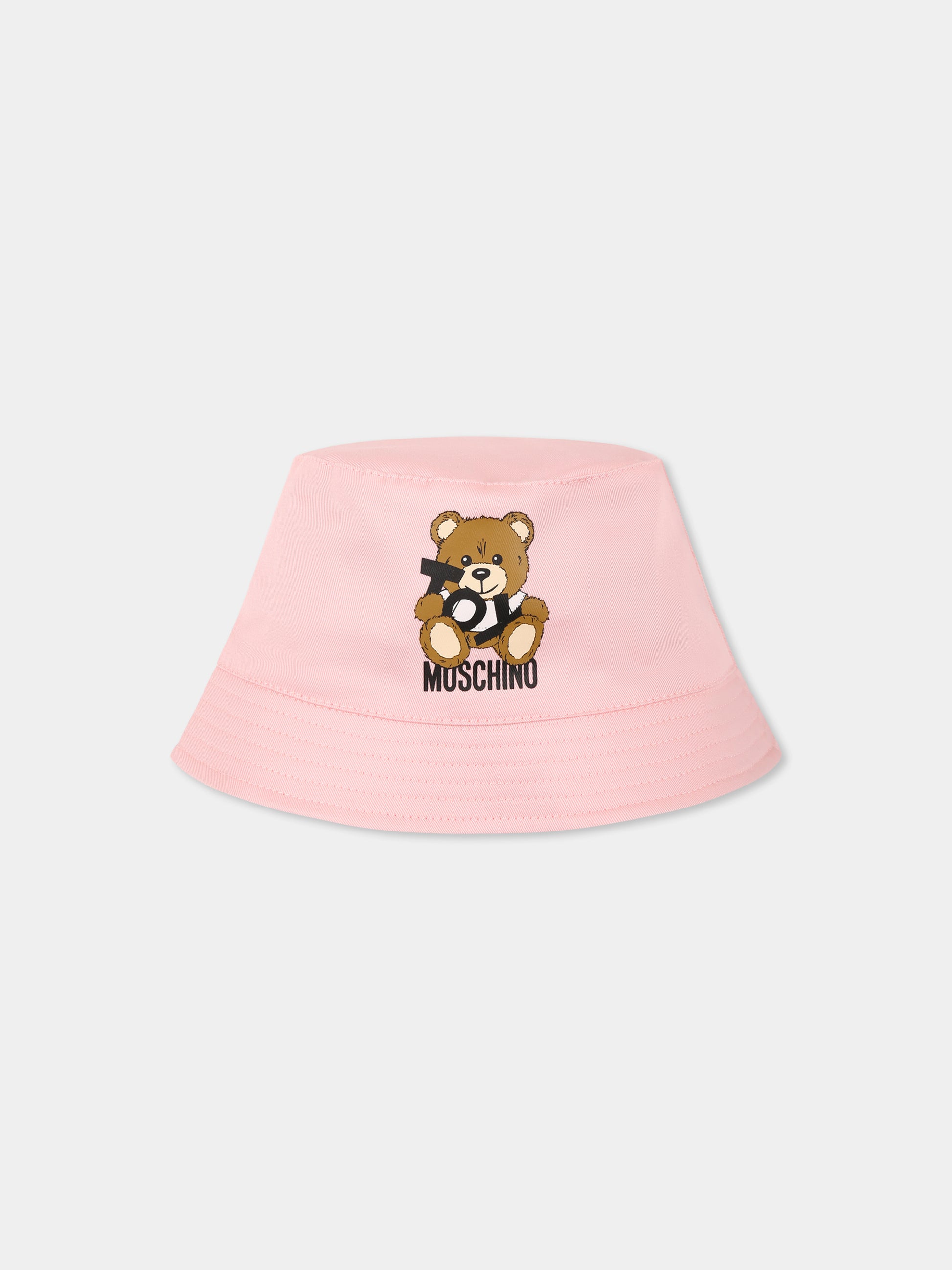 Cloche rosa per neonata con Teddy Bear e logo nero,Moschino Kids,MMX057 LPA01 50209