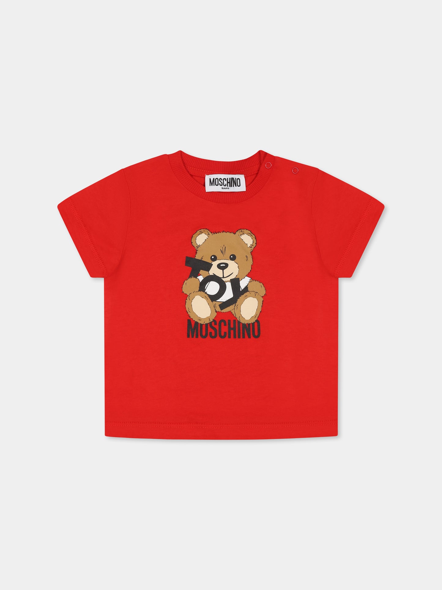 T-shirt rossa per neonati con Teddy Bear,Moschino Kids,MNM047 LAA03 50109