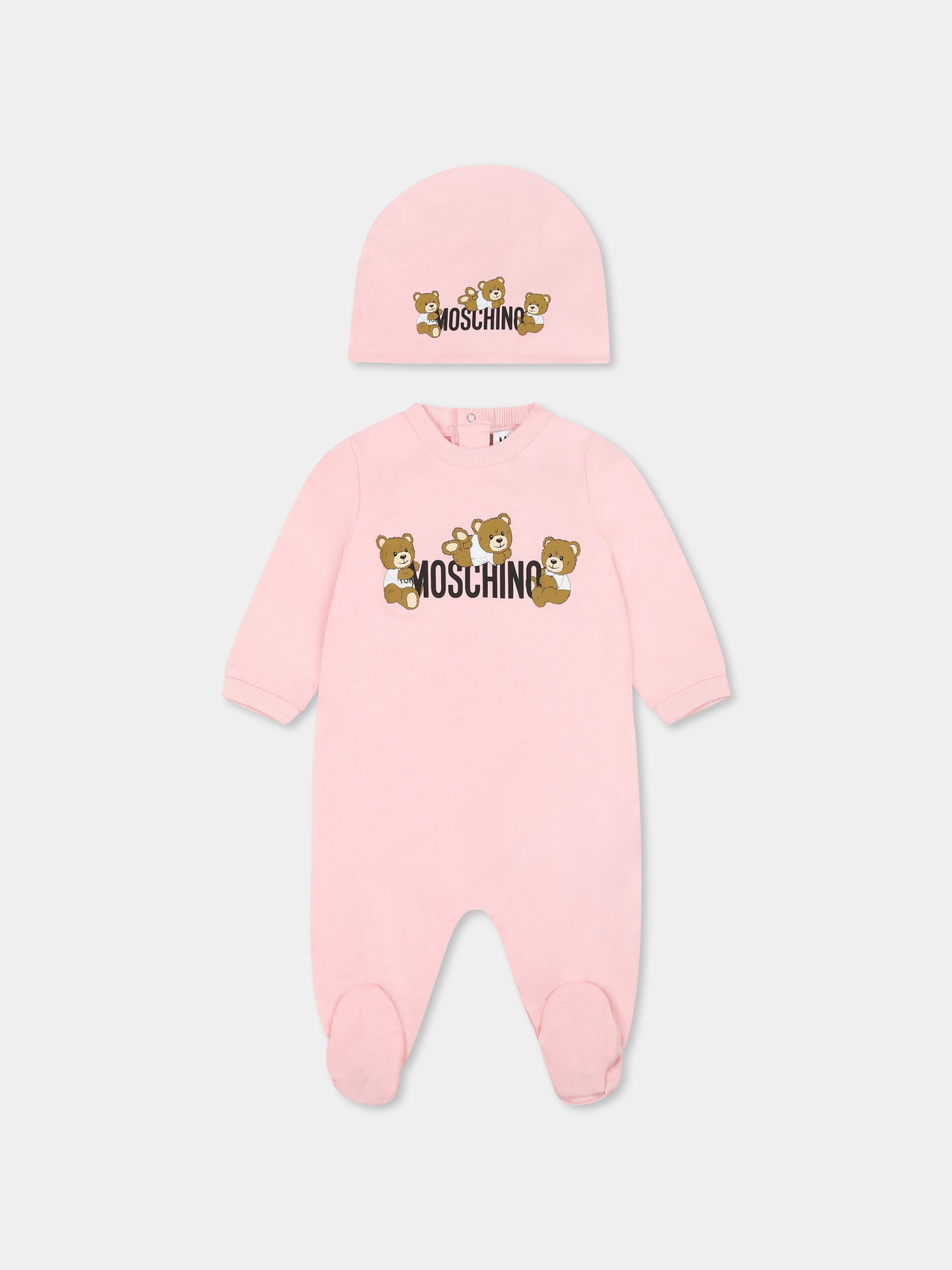 Set tutina rosa per neonata con tre Teddy Bears,Moschino Kids,MOY05Z LAA03 50209