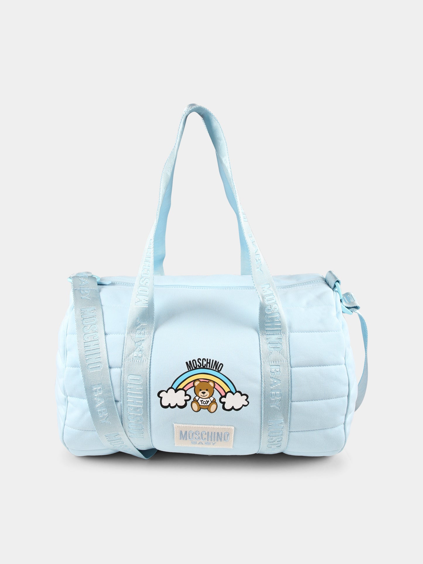 Borsa mamma celeste per neonato con Teddy Bear e arcobaleno,Moschino Kids,MPX03P LCA26 40304