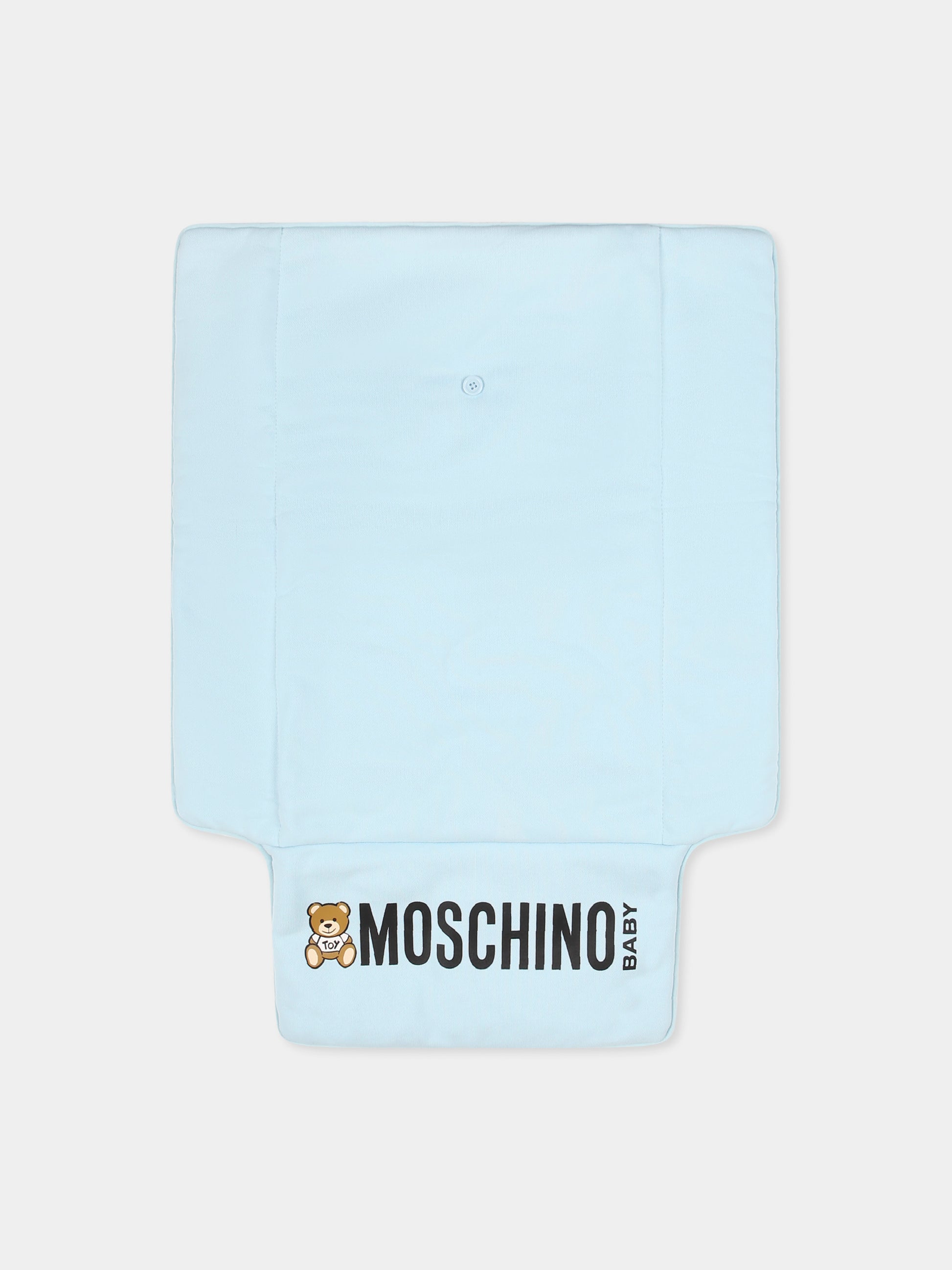 Borsa mamma celeste per neonato con Teddy Bear e arcobaleno,Moschino Kids,MPX03P LCA26 40304