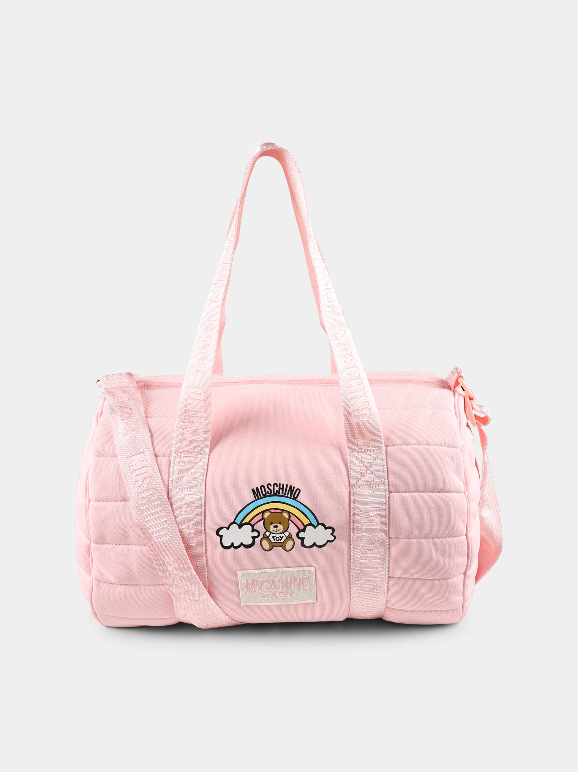 Borsa mamma rosa per neonata con Teddy Bear e arcobaleno,Moschino Kids,MPX03P LCA26 50209
