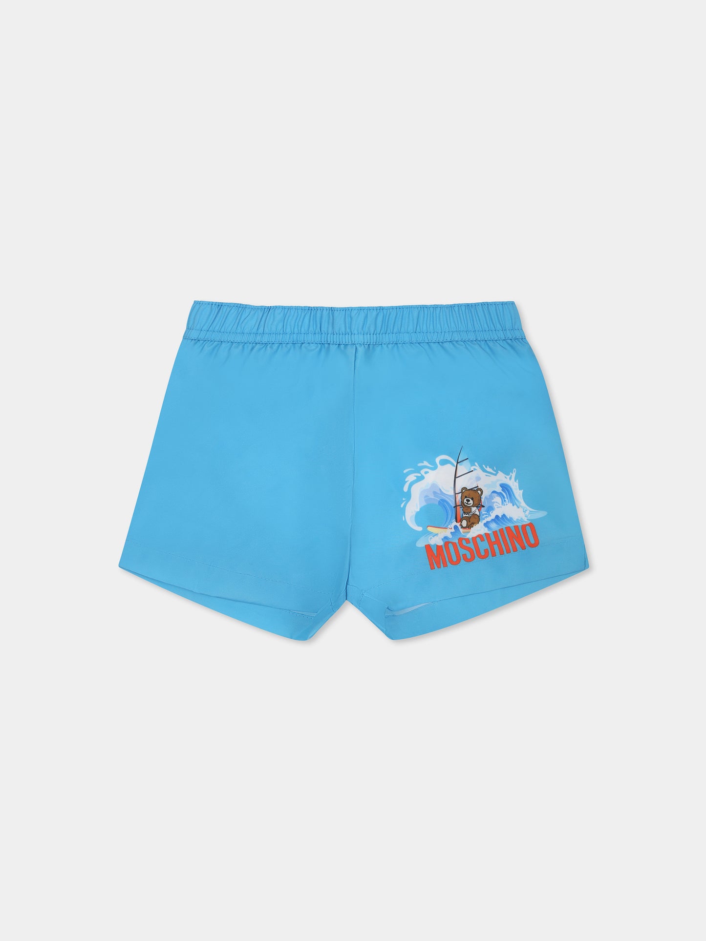 Boxer mare azzurro per neonato con Teddy Bear e logo arancione
