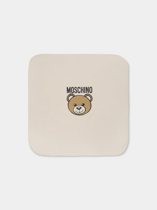 Coperta beige per neonati con Teddy Bear e logo