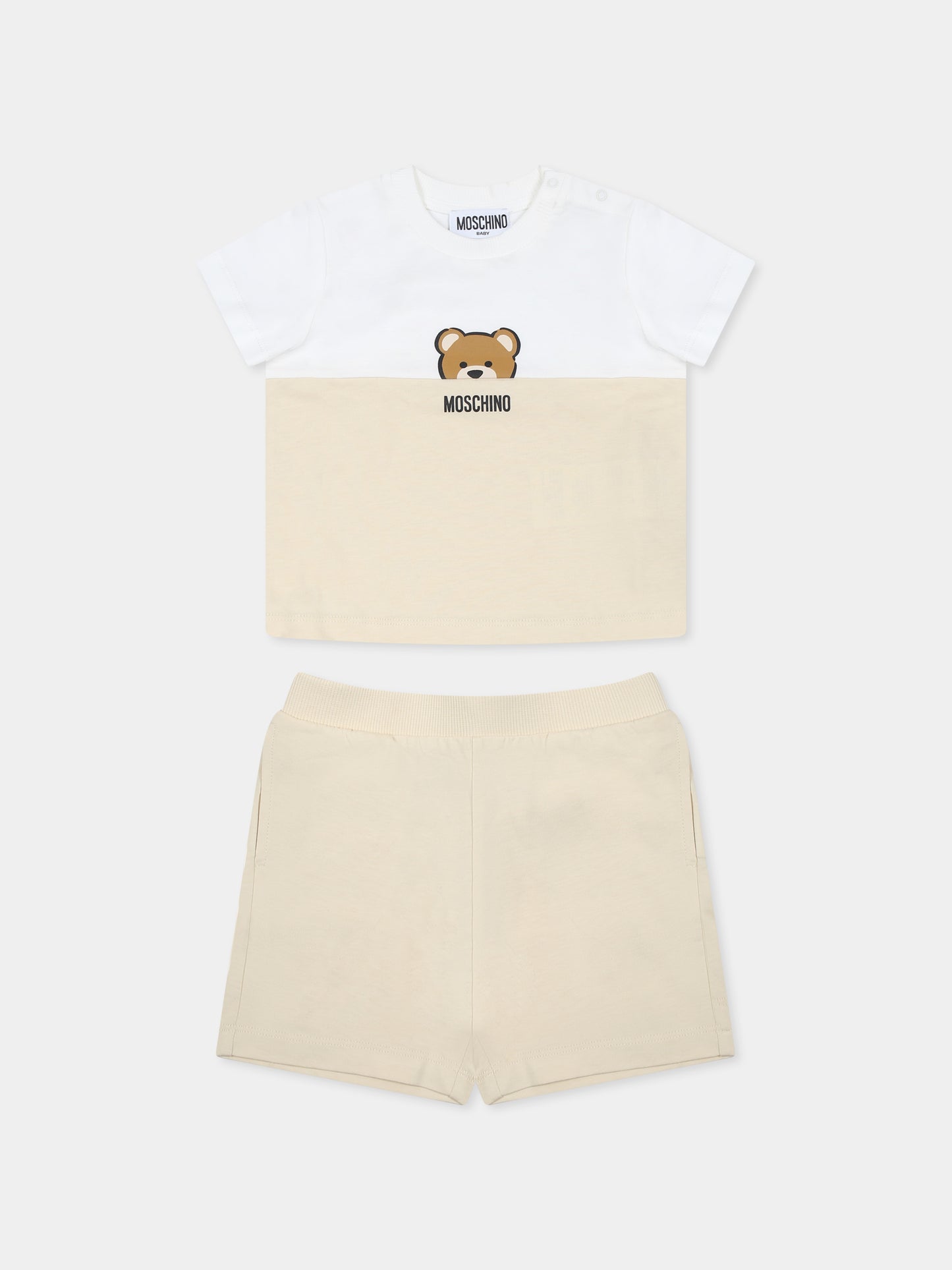Completo beige per neonati con Teddy Bear,Moschino Kids,MUG01F LAA27 20404