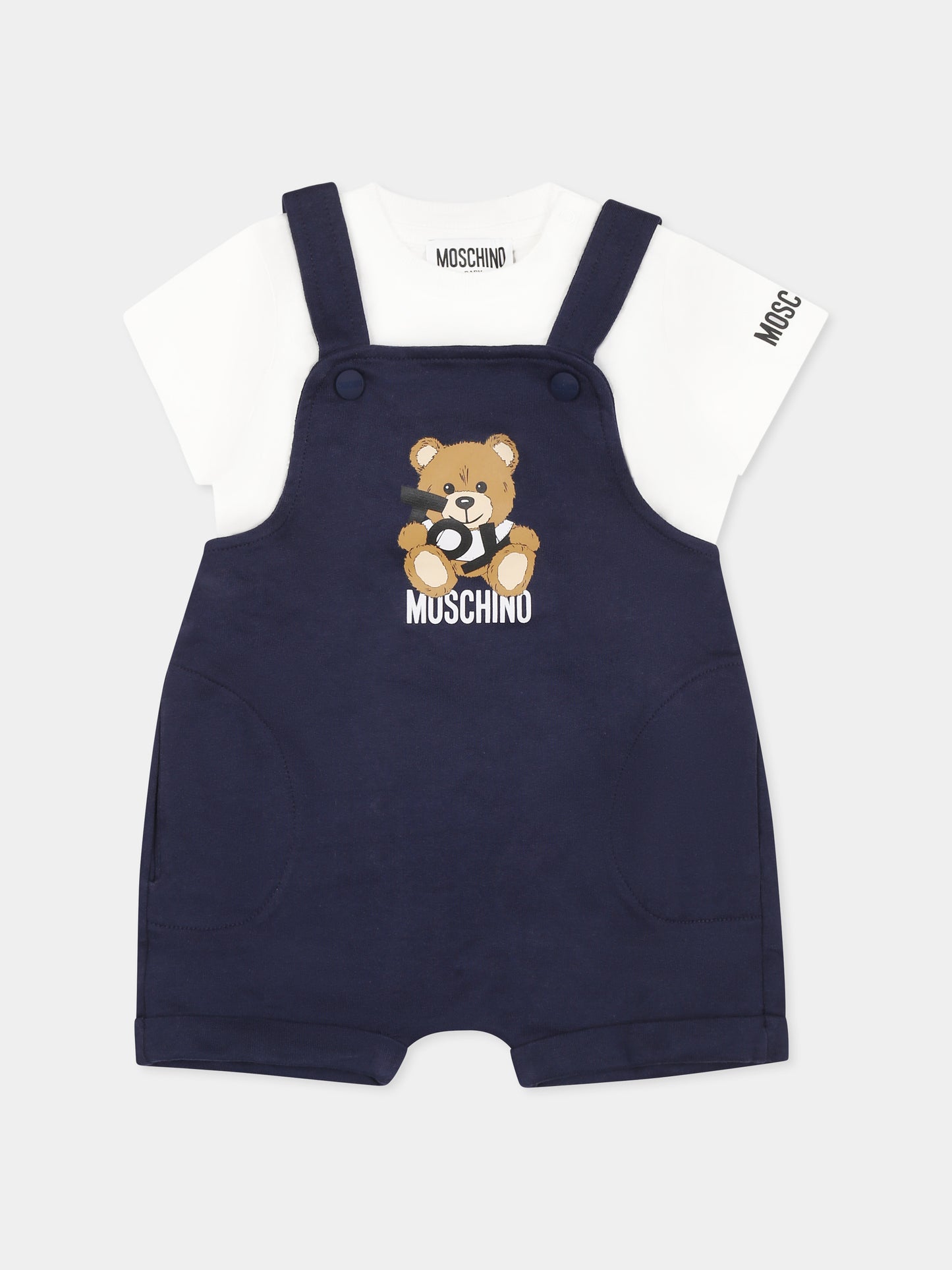 Salopette blu per neonato con Teddy Bear,Moschino Kids,MUG01G LCA19 83240