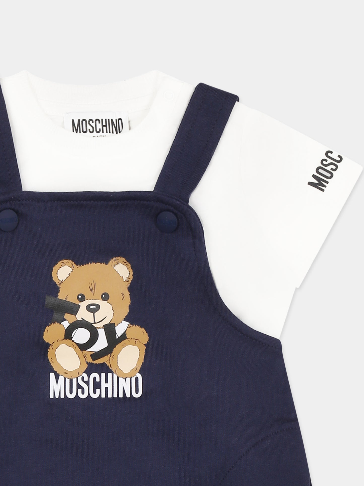 Salopette blu per neonato con Teddy Bear,Moschino Kids,MUG01G LCA19 83240