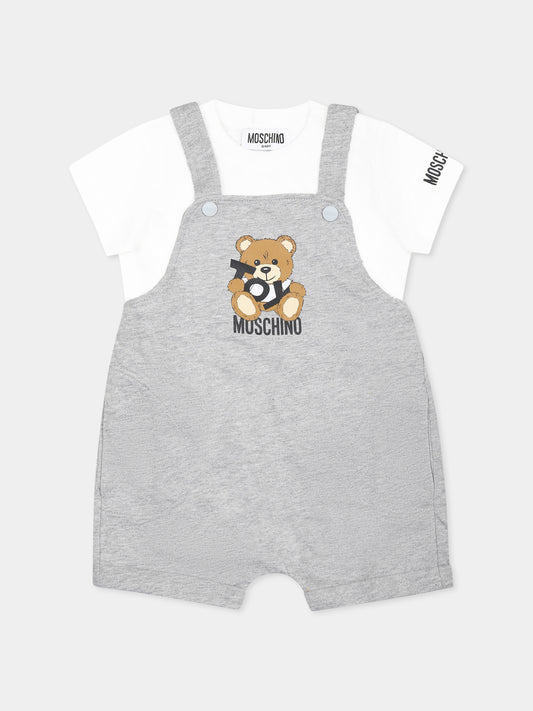 Salopette grigia per neonato con Teddy Bear,Moschino Kids,MUG01G LCA19 84171