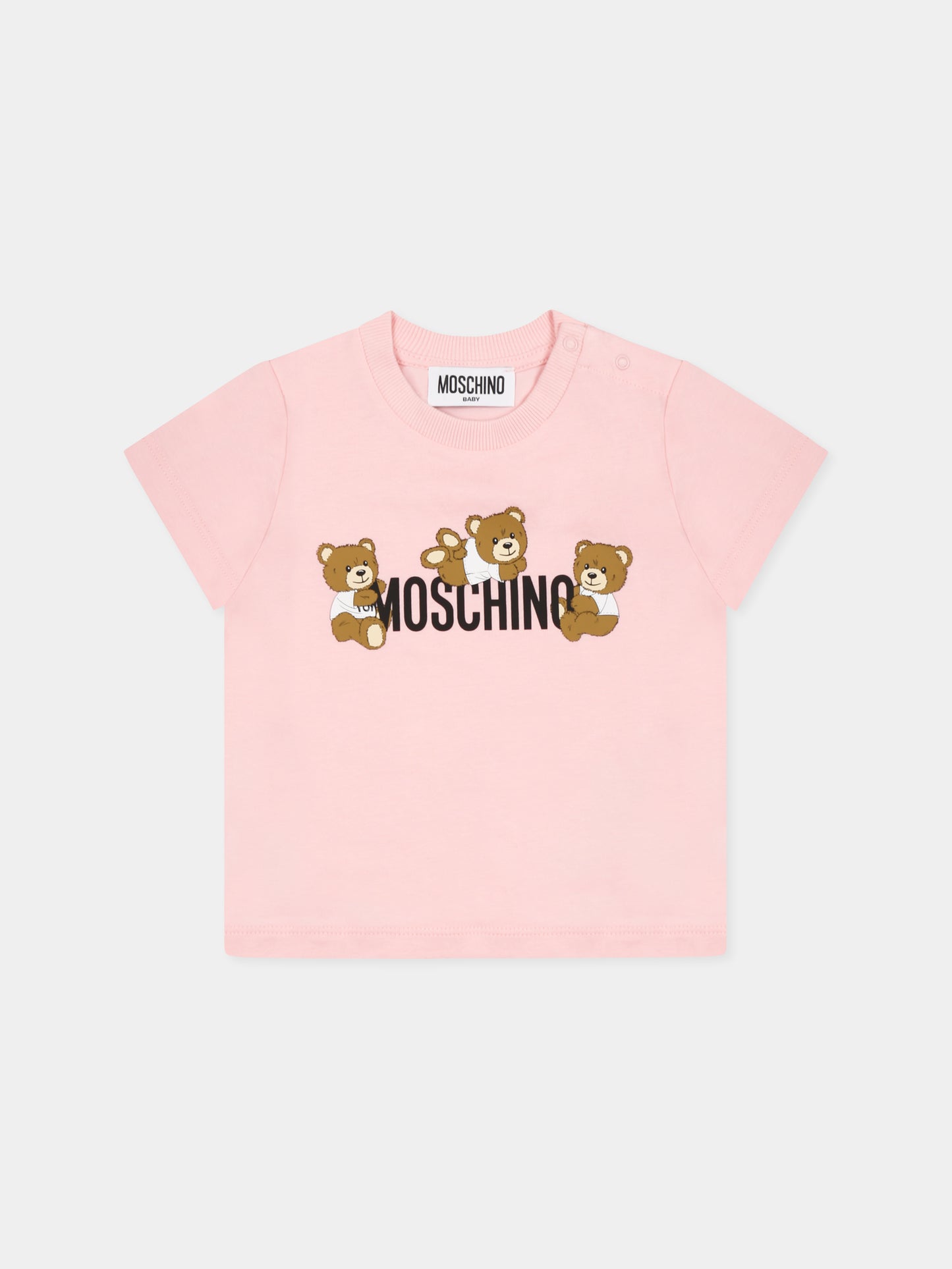 T-shirt rosa per neonata con tre Teddy Bears