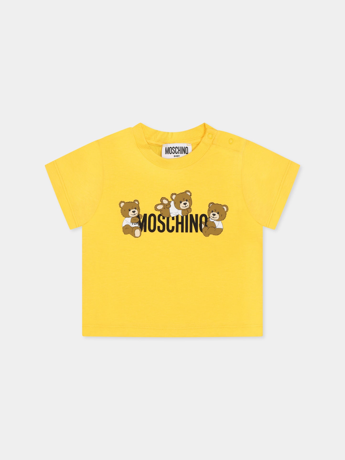 T-shirt gialla per neonati con tre Teddy Bears,Moschino Kids,MUM04A LAA03 50577