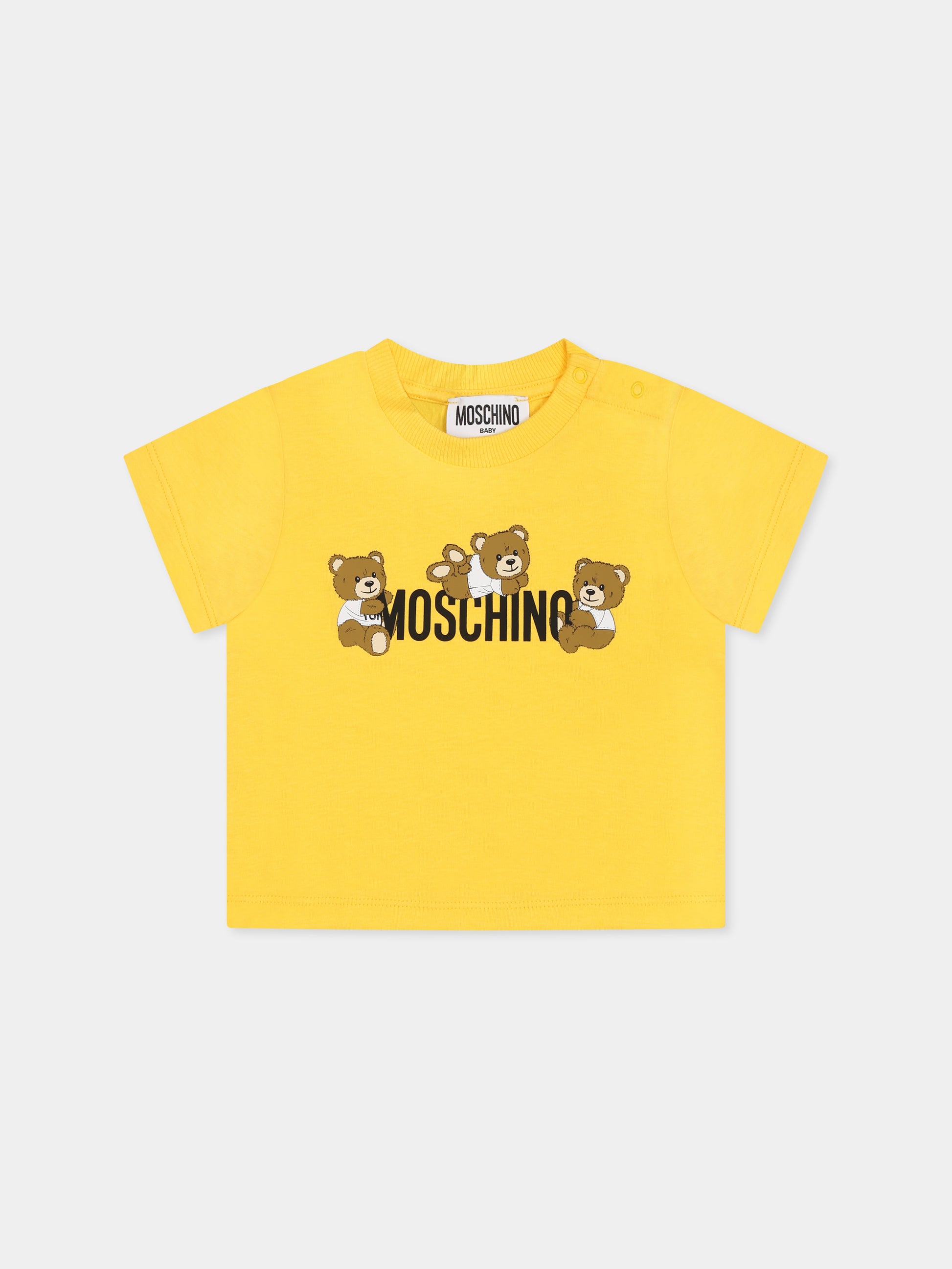 T-shirt gialla per neonati con tre Teddy Bears,Moschino Kids,MUM04A LAA03 50577