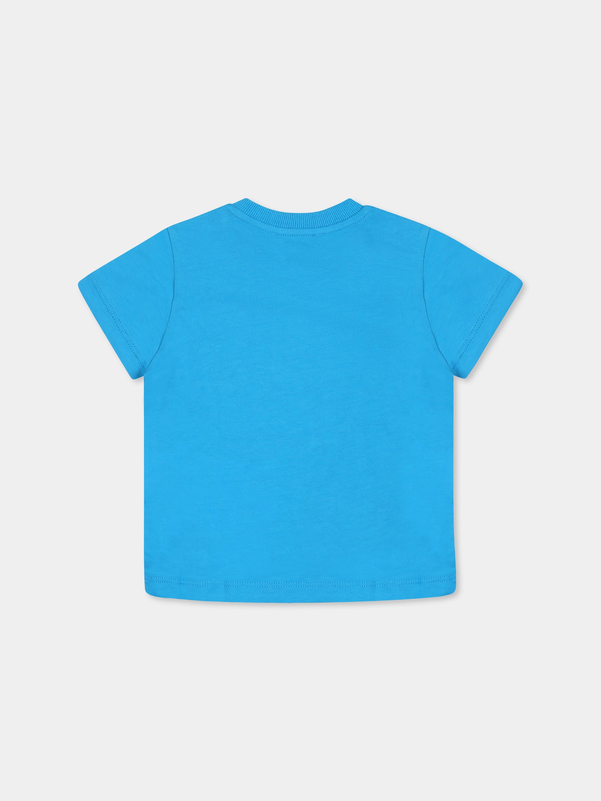 T-shirt azzurra per neonato con tre Teddy Bears,Moschino Kids,MUM04A LAA03 41047