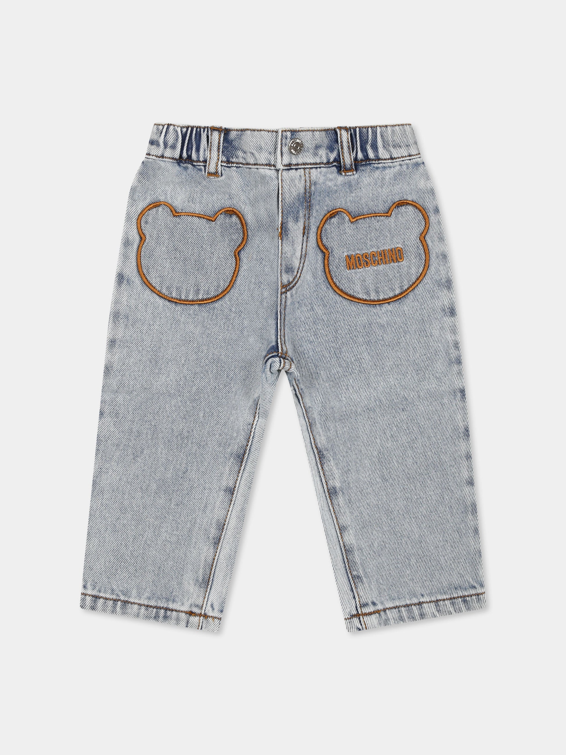 Jeans denim per neonati con logo,Moschino Kids,MUP05A L0E08 40186