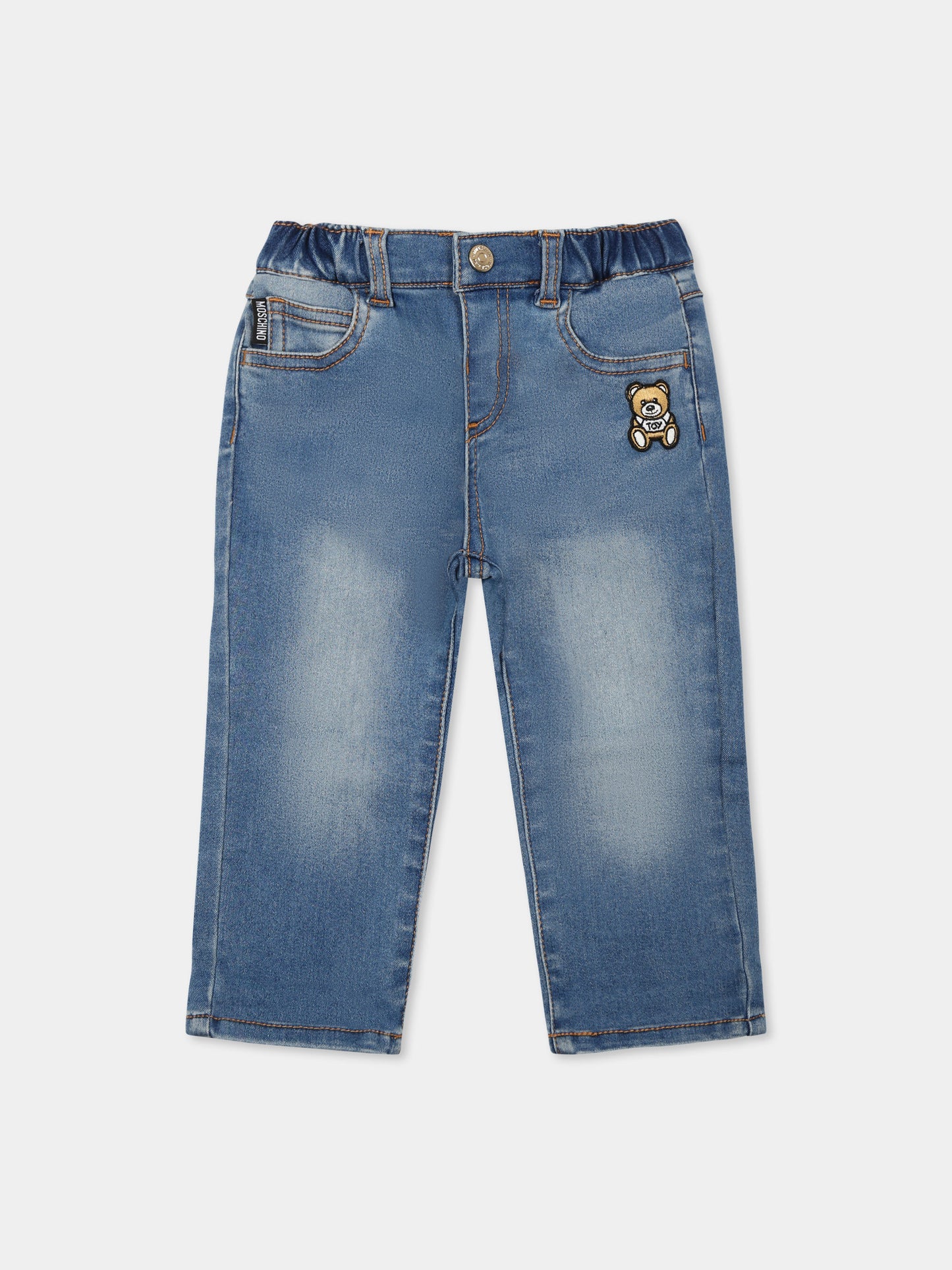 Jeans denim per neonati con Teddy Bear,Moschino Kids,MUP05F LXE43 40334