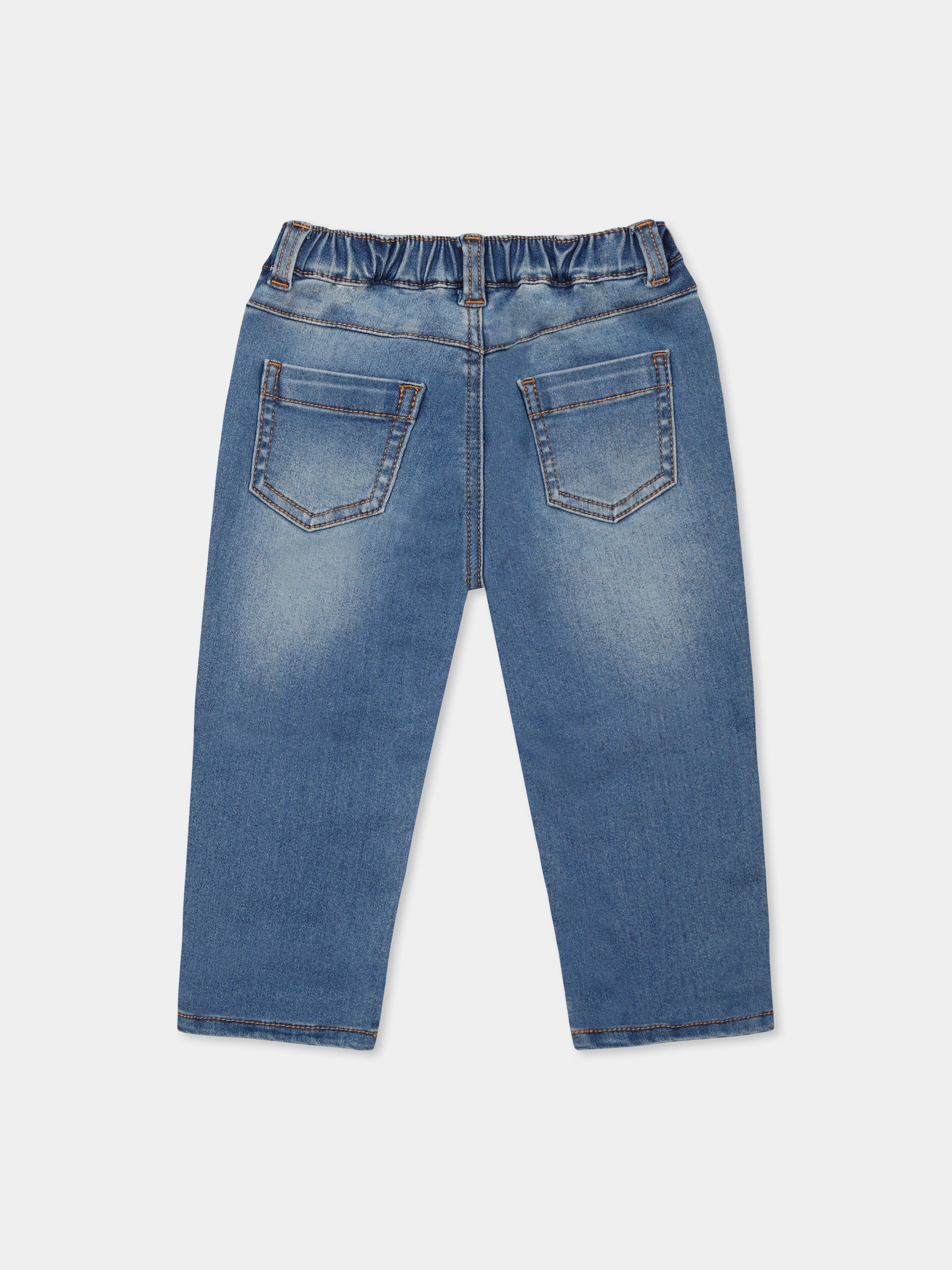 Jeans denim per neonati con Teddy Bear,Moschino Kids,MUP05F LXE43 40334