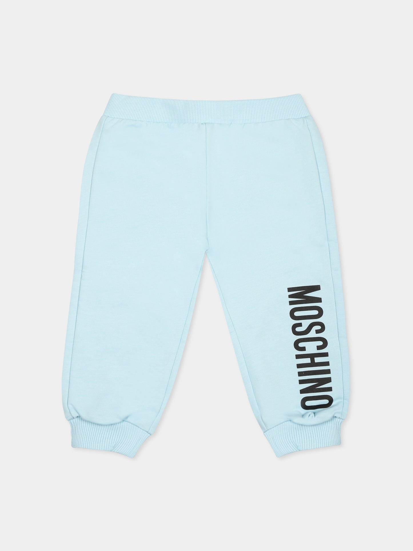 Pantaloni celesti per neonato con logo