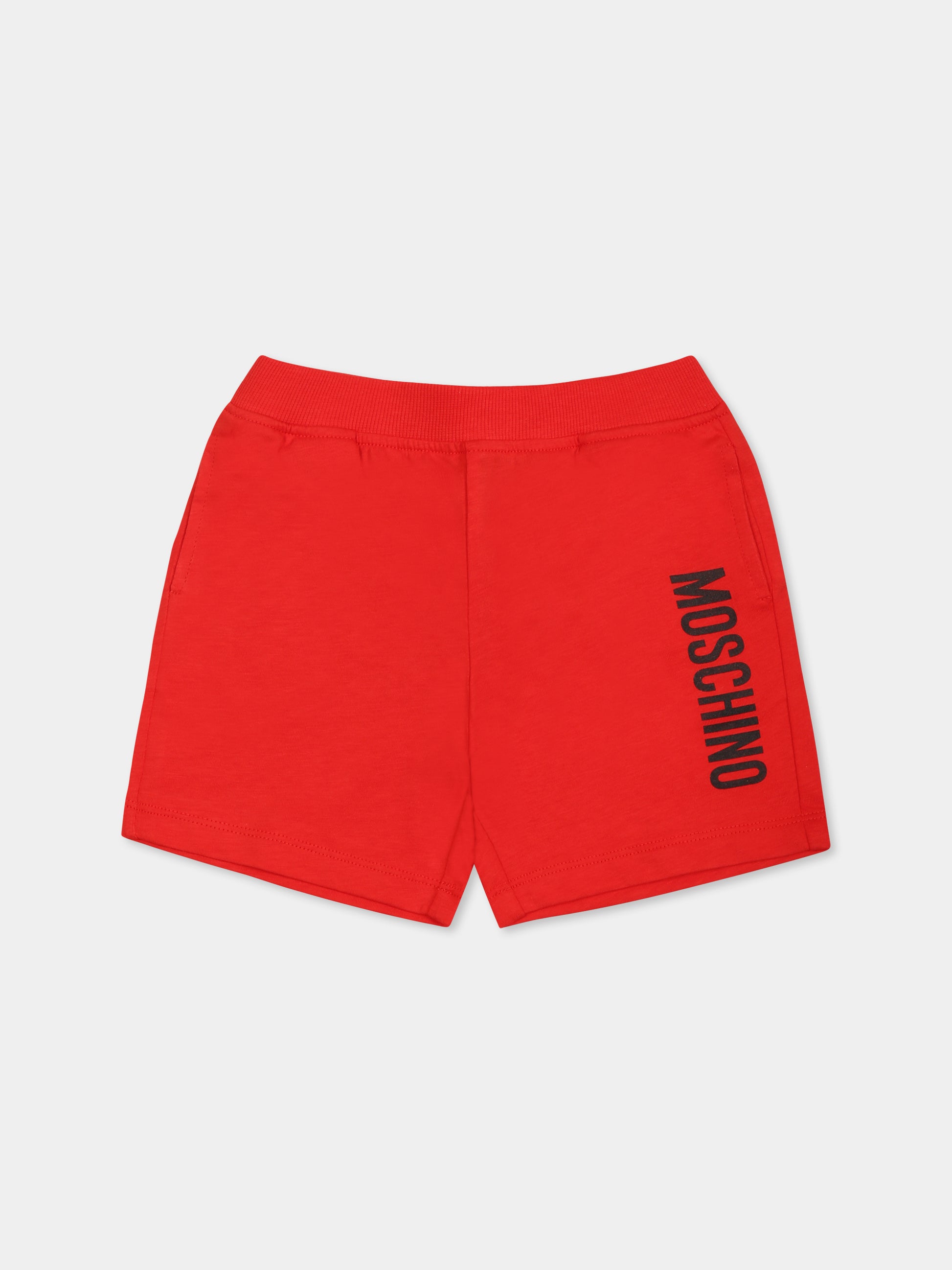 Shorts rossi per neonato con logo,Moschino Kids,MUQ01L LAA23 50109