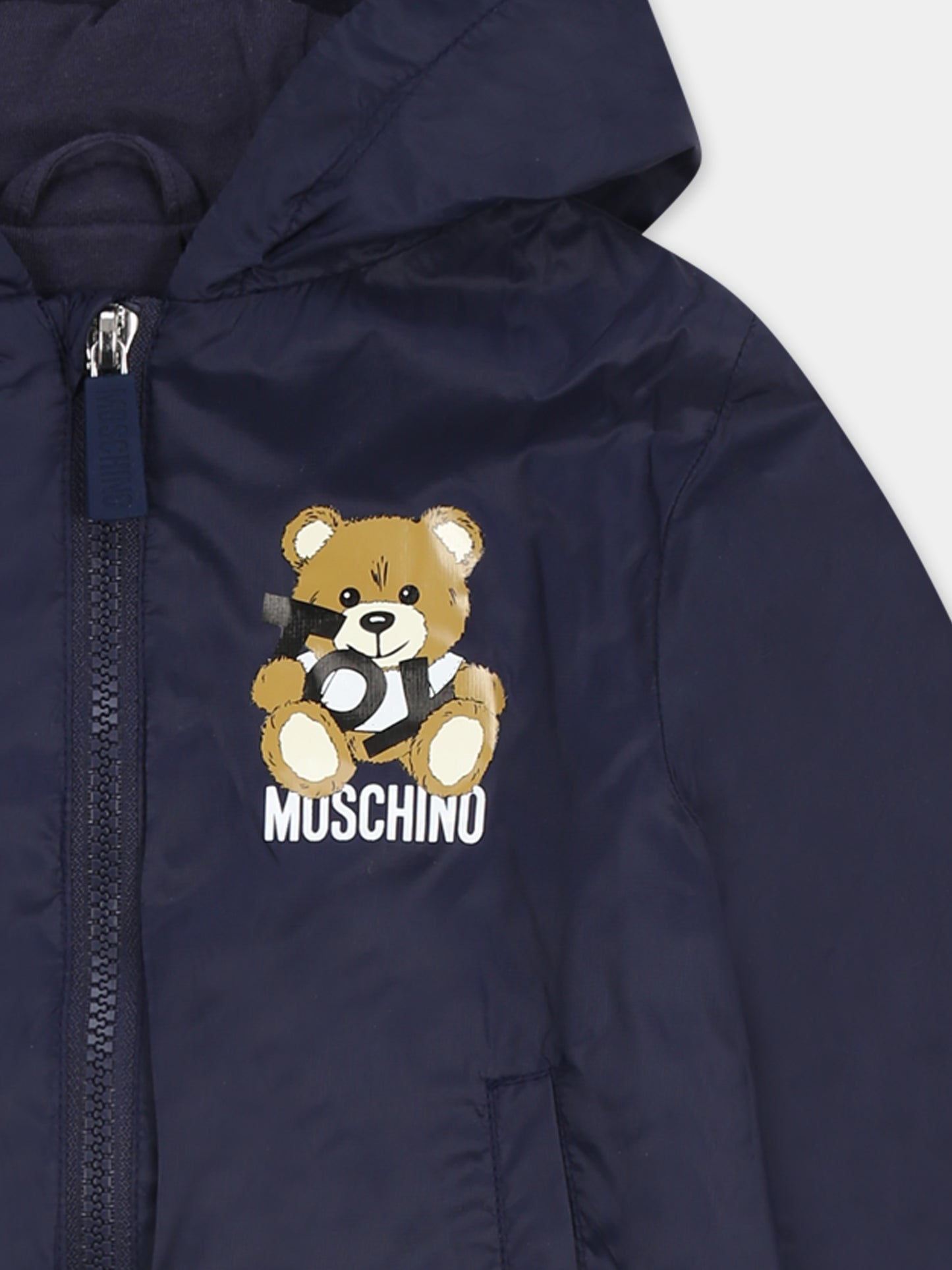 Giacca a vento blu per neonato con Teddy Bear