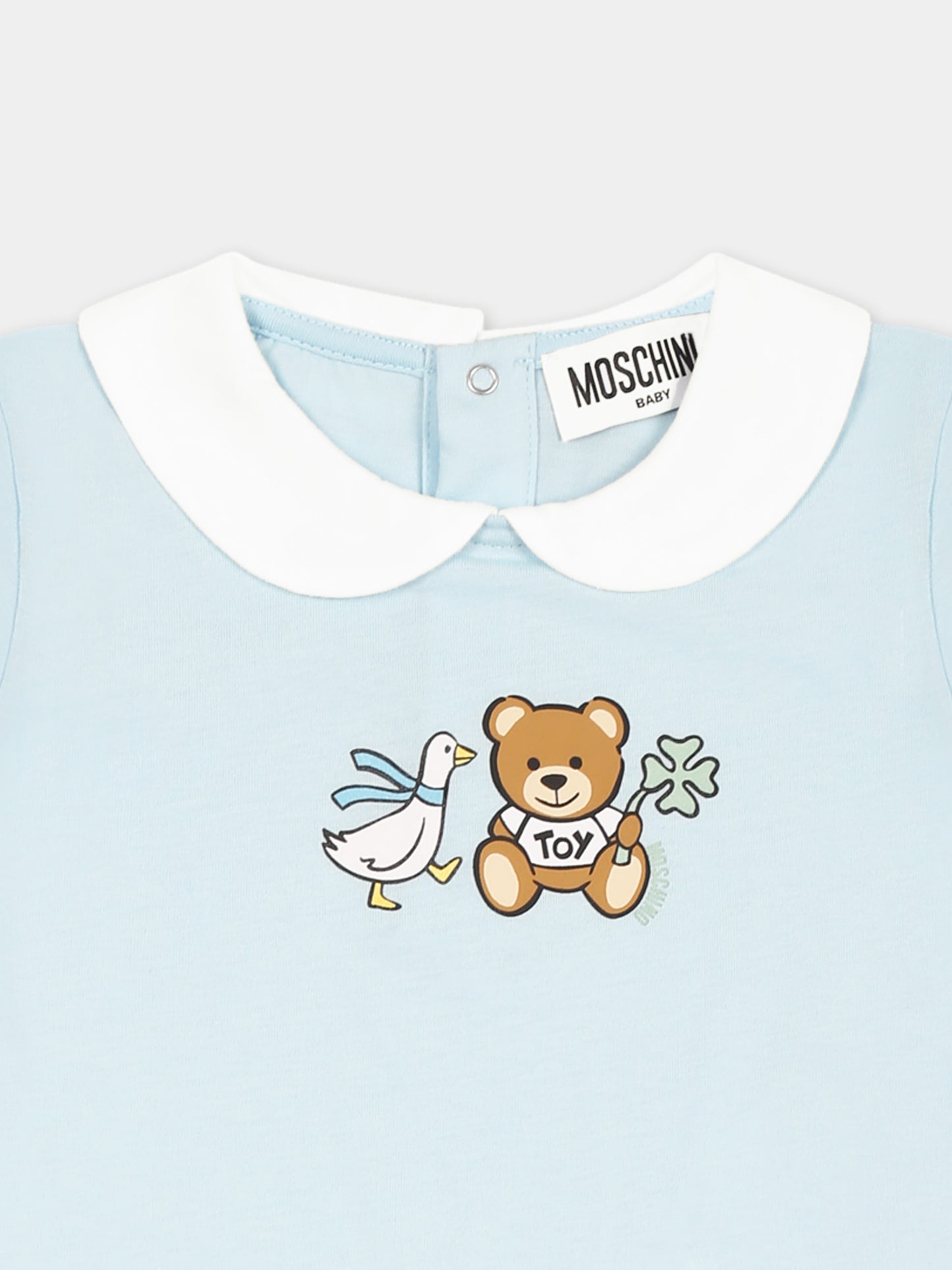 Pagliaccetto celeste per neonato con Teddy Bear e oca