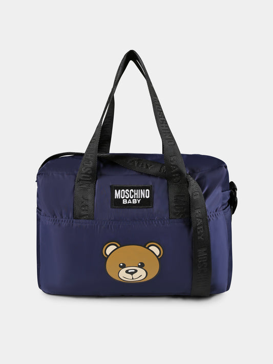 Borsa mamma blu per neonato con Teddy Bear,Moschino Kids,MUX05C L3A89 40016