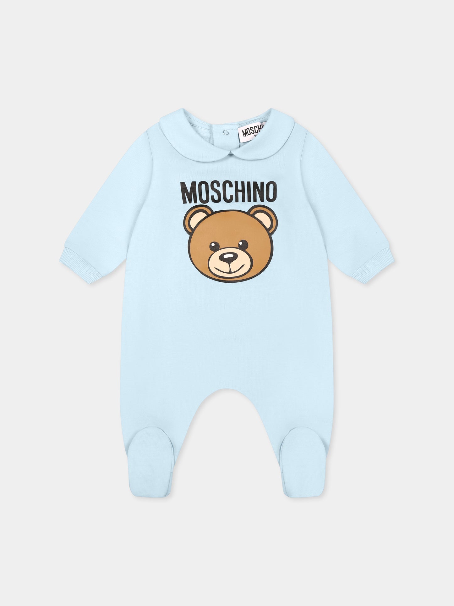 Tutina celeste per neonato con Teddy Bear e logo