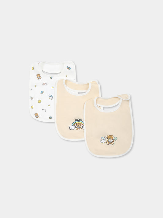 Set bavaglini beige per neonati con Teddy Bear,Moschino Kids,MUY087 LAA03 20404