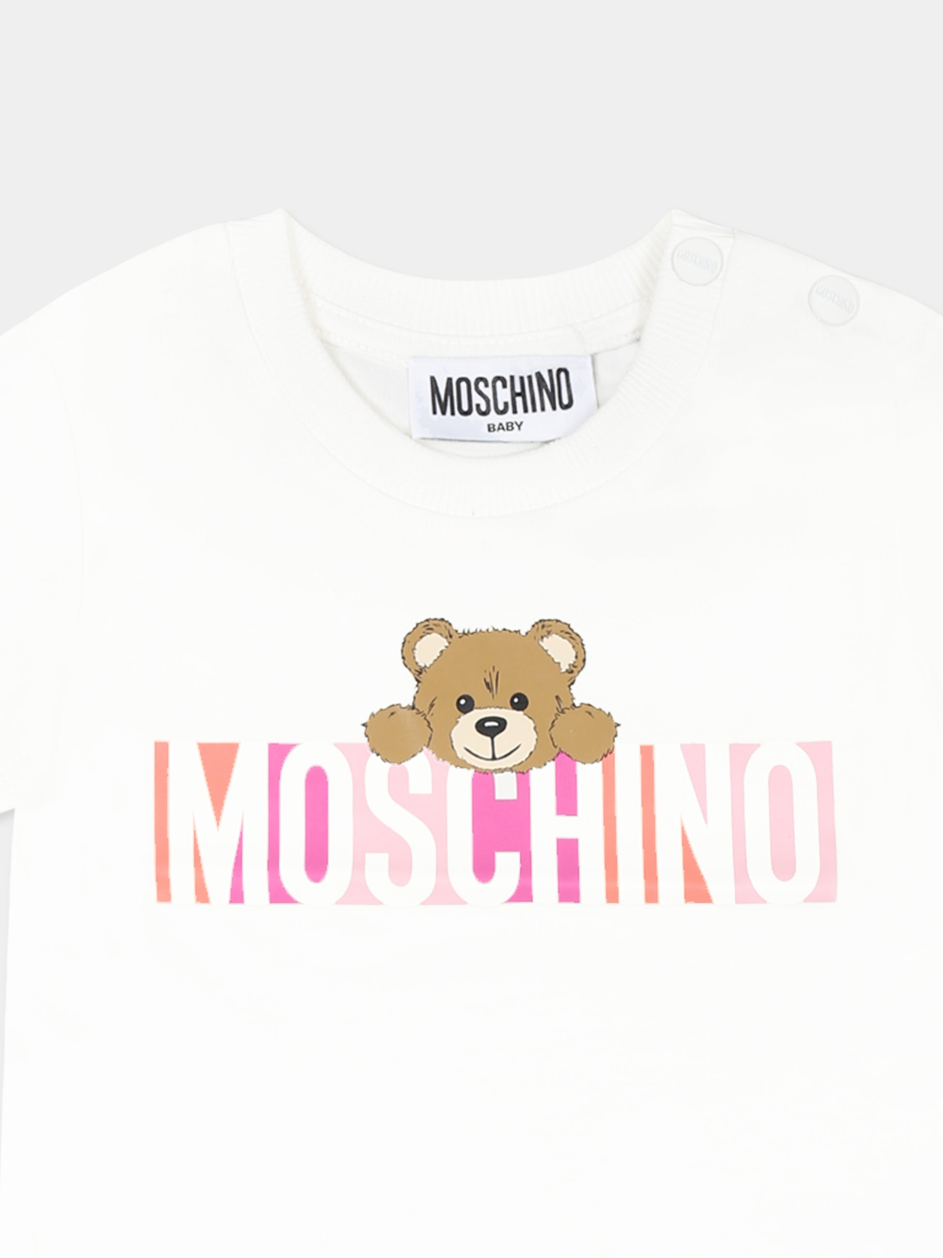 Completo bianco per neonata con Teddy Bear e logo,Moschino Kids,MVG00M LAA02 10063
