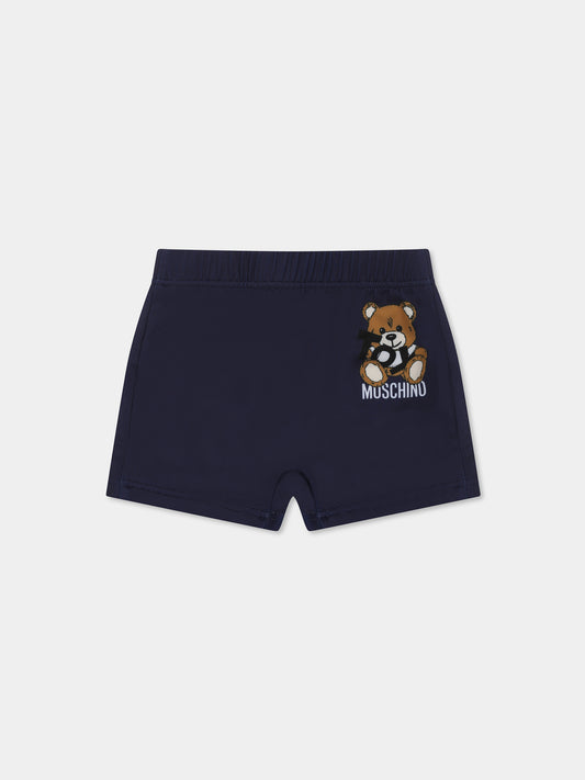 Boxer mare blu per neonato con Teddy Bear e logo bianco