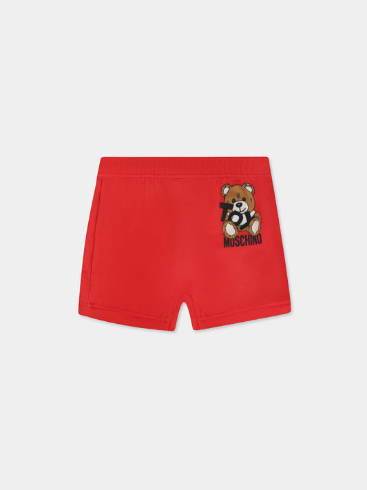 Boxer mare rosso per neonato con Teddy Bear e logo nero
