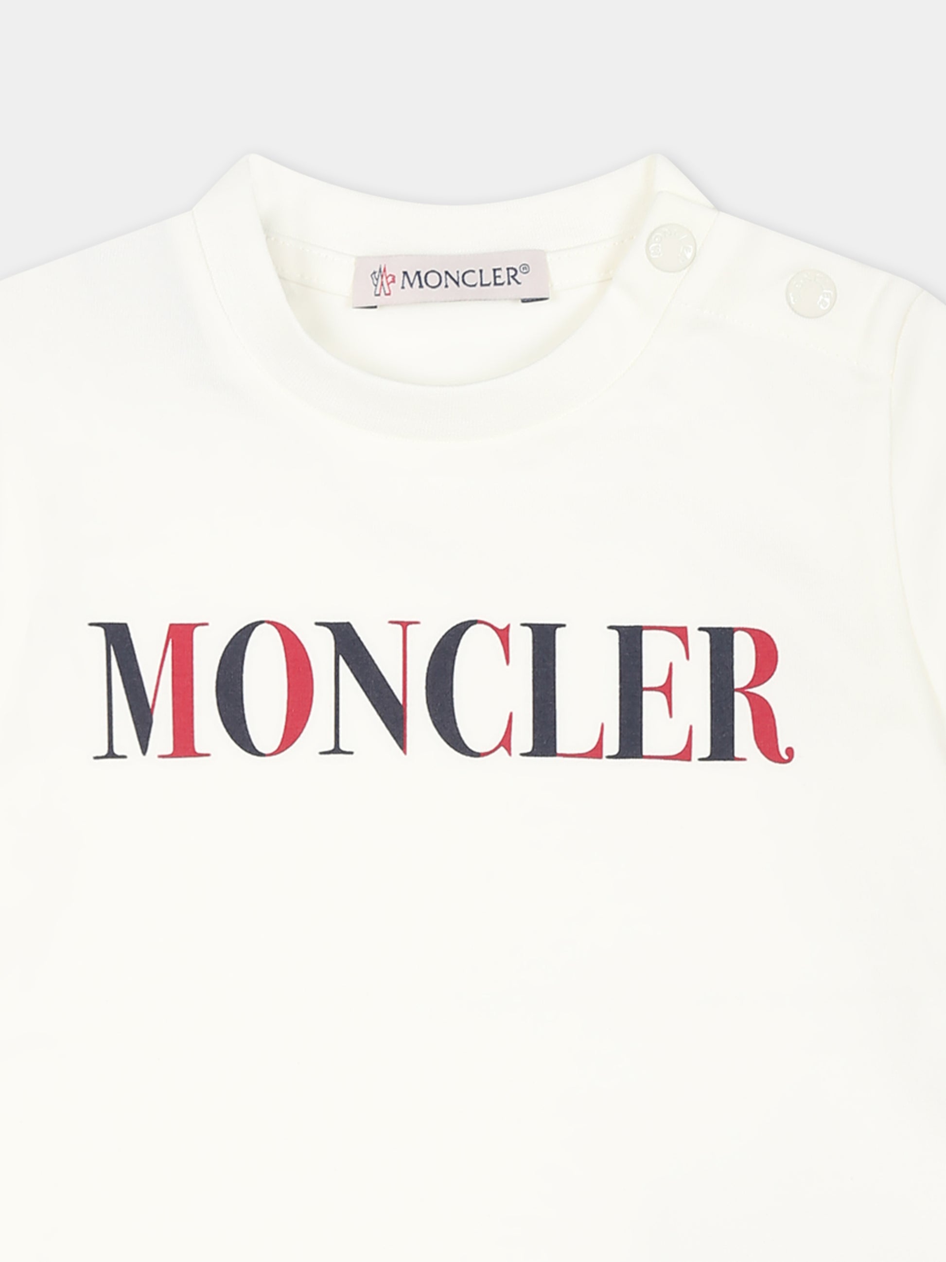 T-shirt bianca per neonati con logo,Moncler Kids,K1951 8C00013 89AUM F01