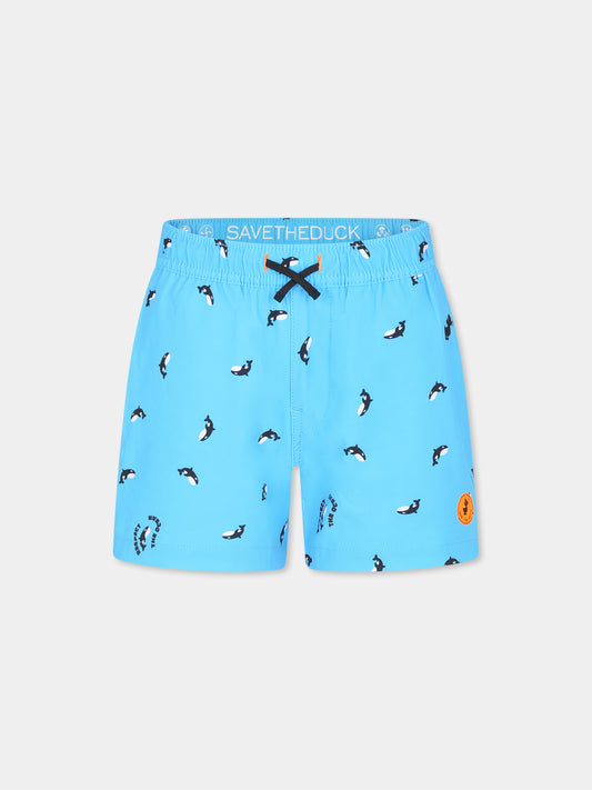 Boxer mare celeste per bambino con orca all over,Save The Duck Kids,JW1231B SIPO20 21407