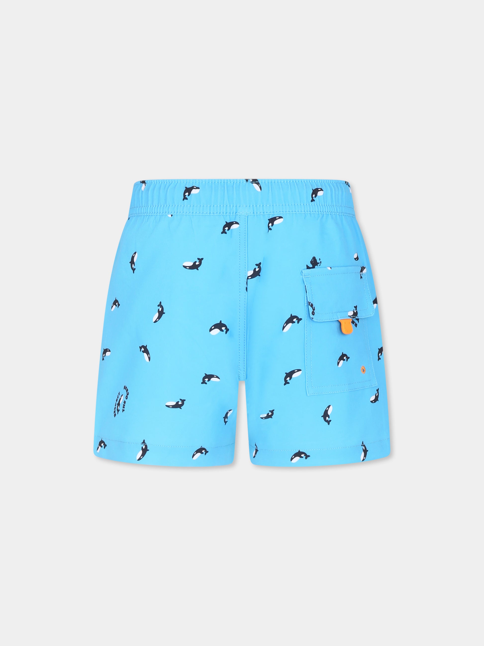 Boxer mare celeste per bambino con orca all over,Save The Duck Kids,JW1231B SIPO20 21407