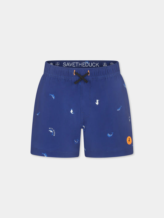Boxer mare blu per bambino con delfino all over,Save The Duck Kids,JW1231B SIPO20 21414
