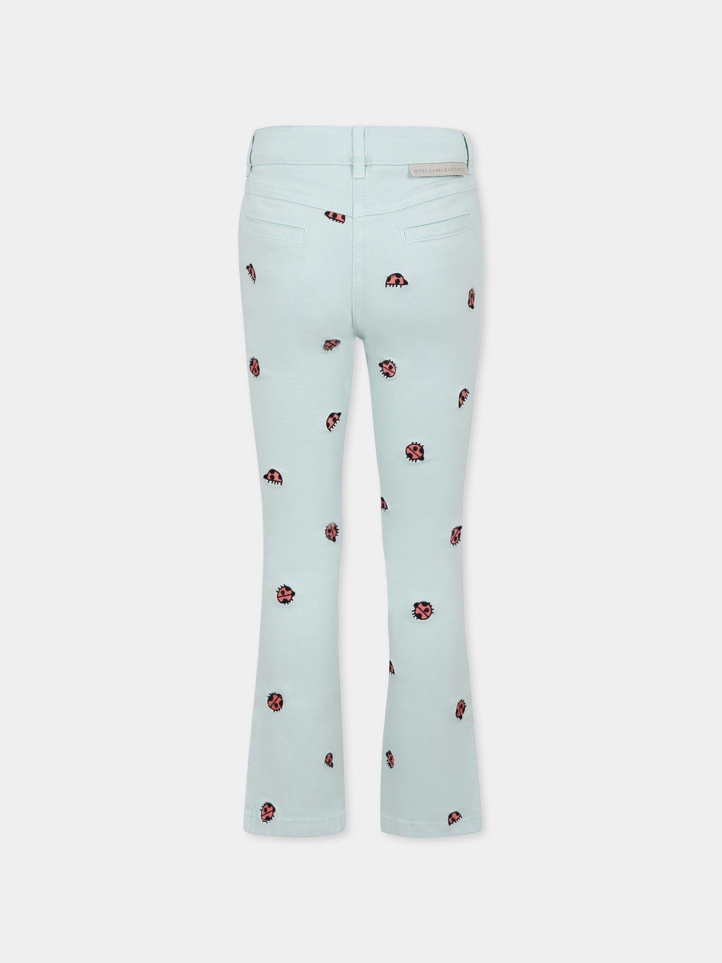 Jeans verde per bambina con coccinelle