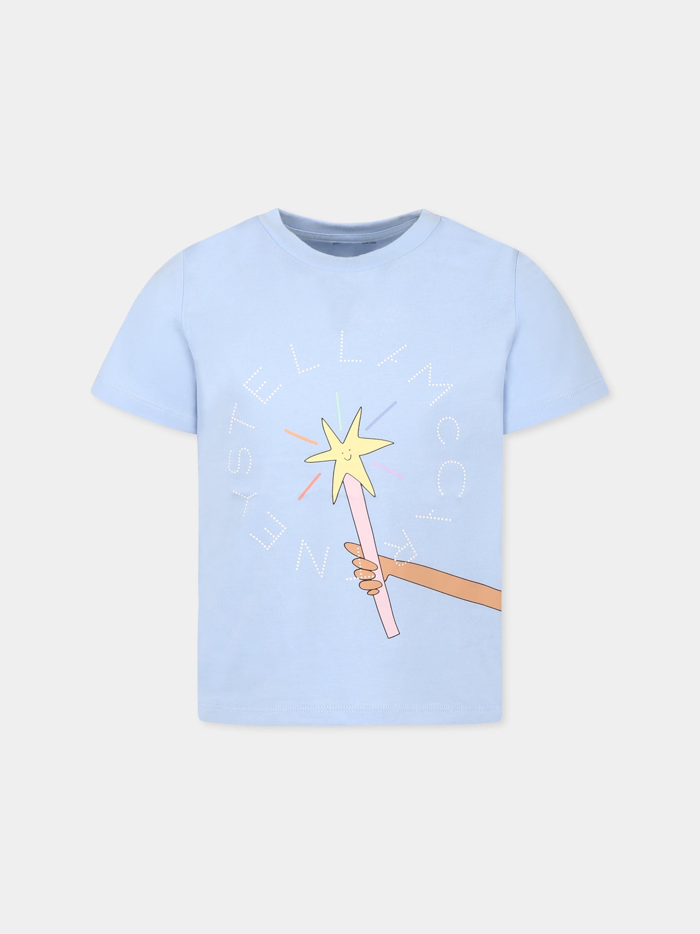 T-shirt celeste per bambina con bacchetta magica