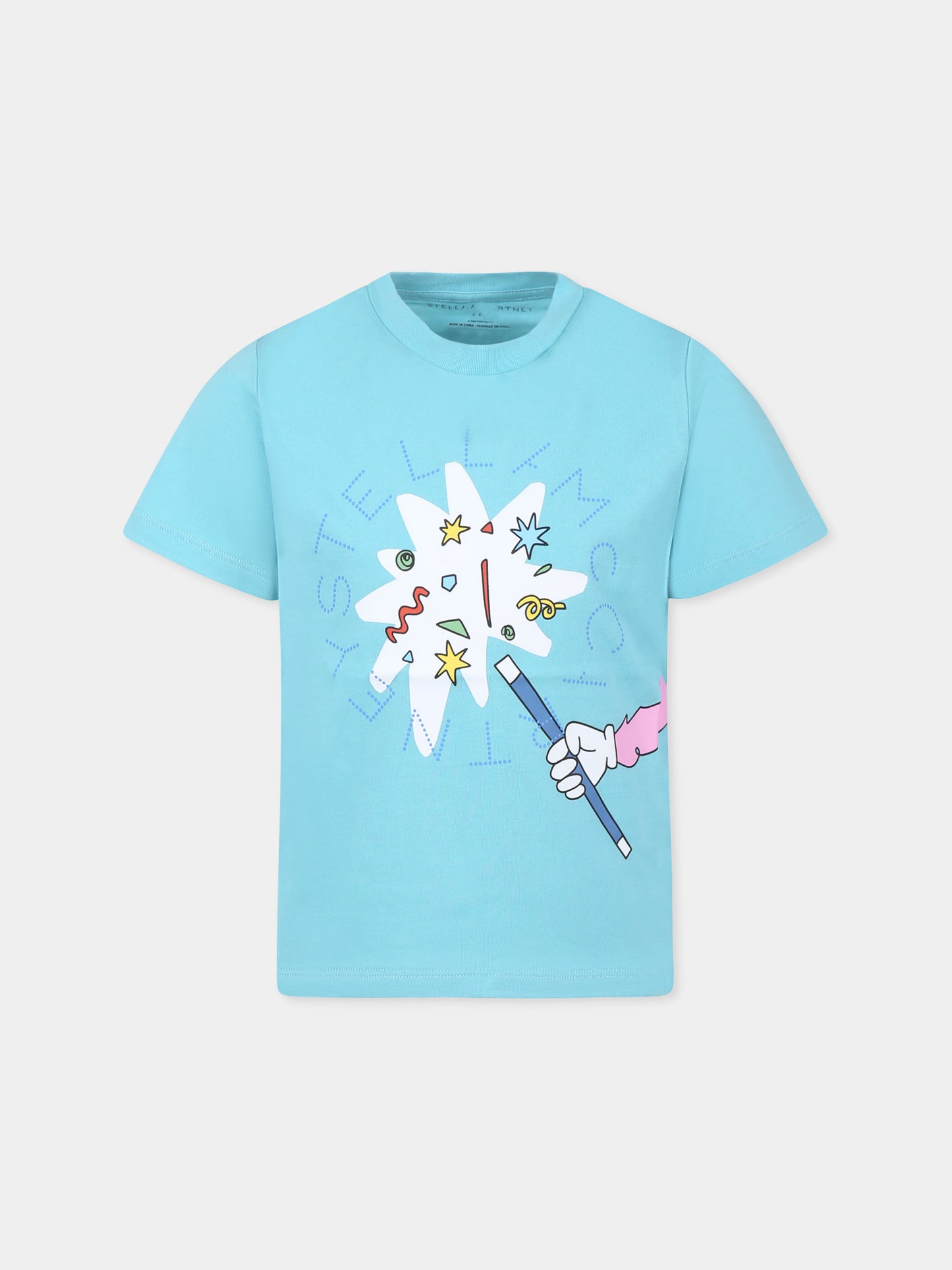 T-shirt celeste per bambino con bacchetta magica