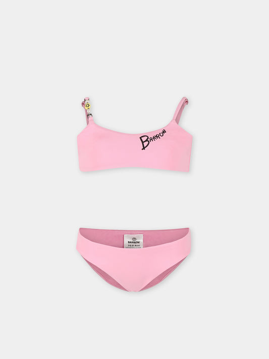 Bikini rosa per bambina con logo e smile