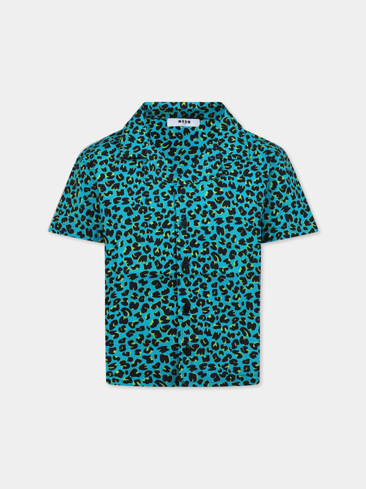Camicia verde per bambino con stampa maculata,Msgm Kids,S5MSJBSI158 MS012