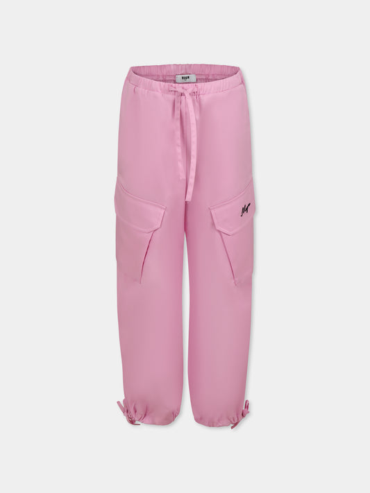 Pantaloni rosa per bambina con logo,Msgm Kids,S5MSJGPA114 MS003