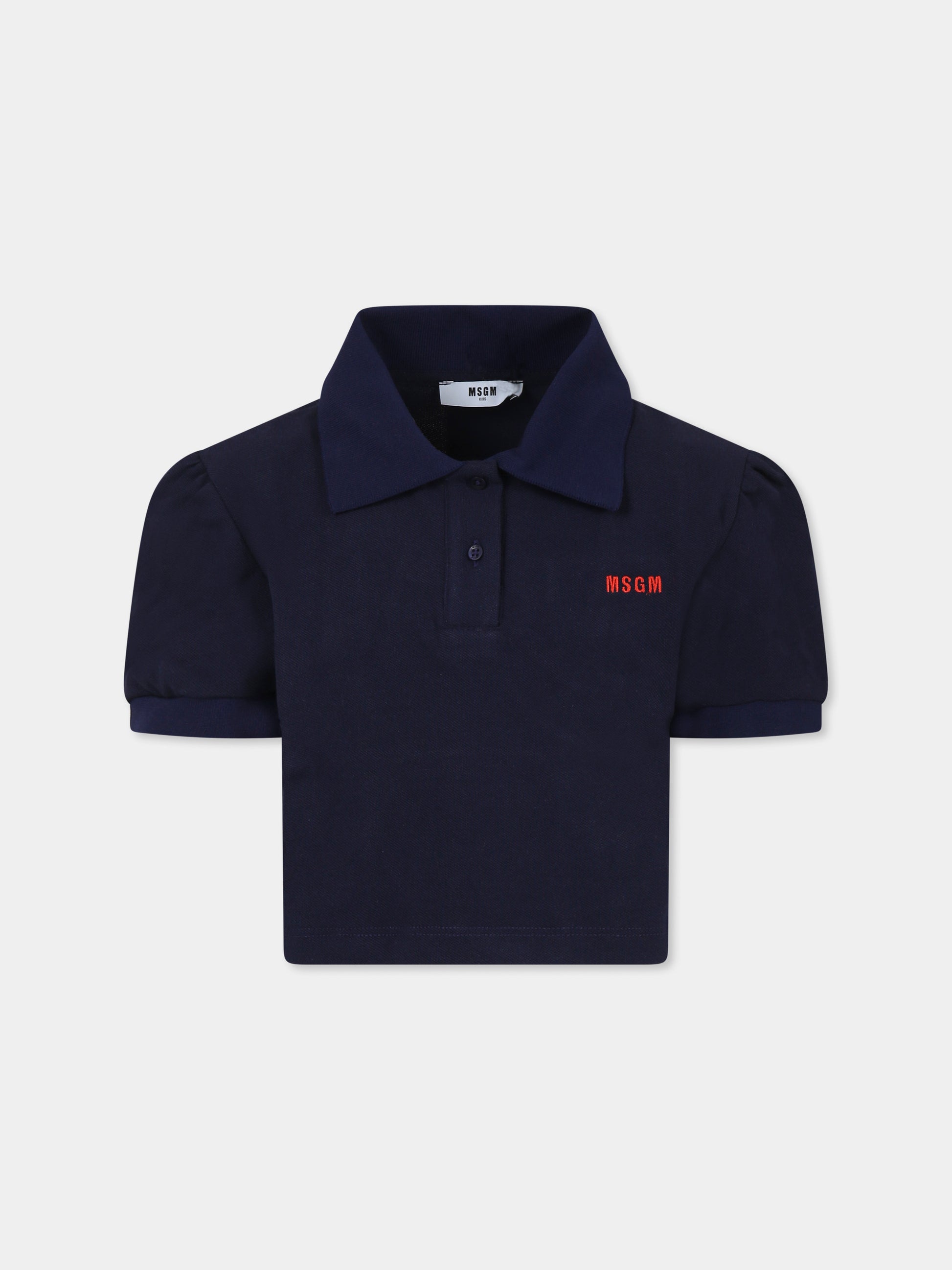 Polo crop blu per bambina con logo,Msgm Kids,S5MSJGPO268 060