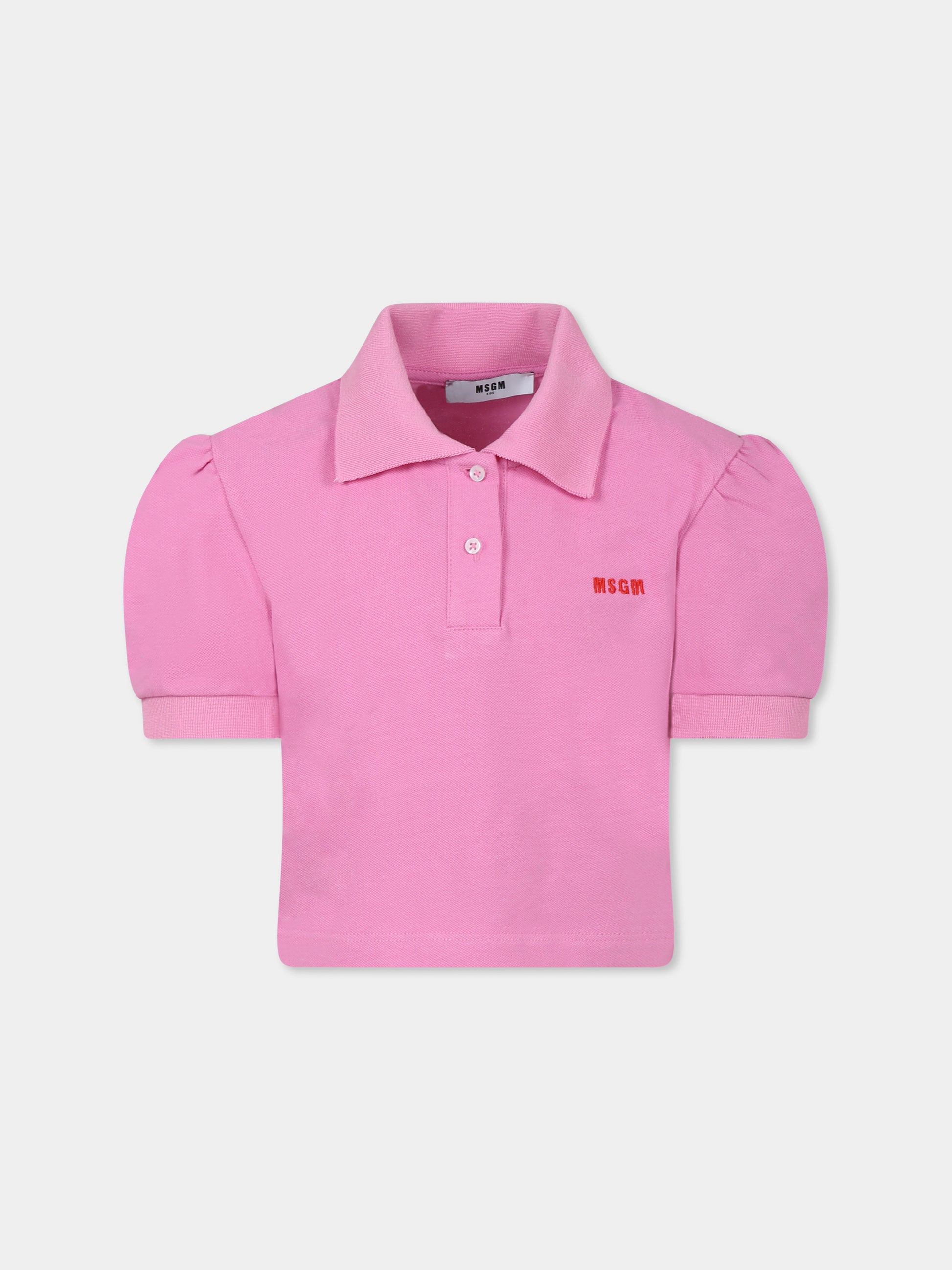 Polo crop rosa per bambina con logo,Msgm Kids,S5MSJGPO268 MS003