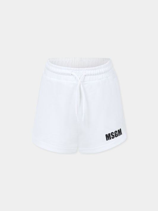 Shorts bianchi per bambina con logo,Msgm Kids,S5MSJGSH095 001