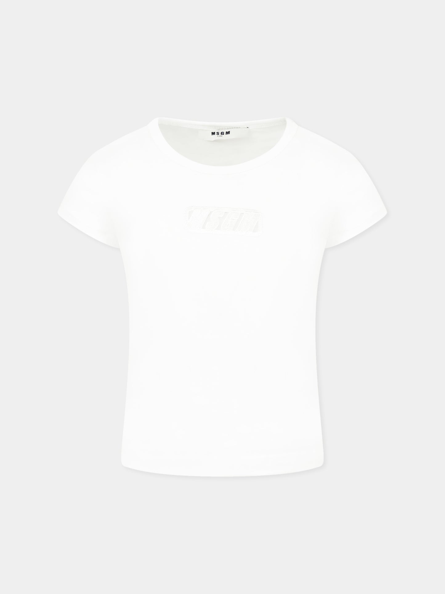 T-shirt bianca per bambina con logo,Msgm Kids,S5MSJGTH081 001