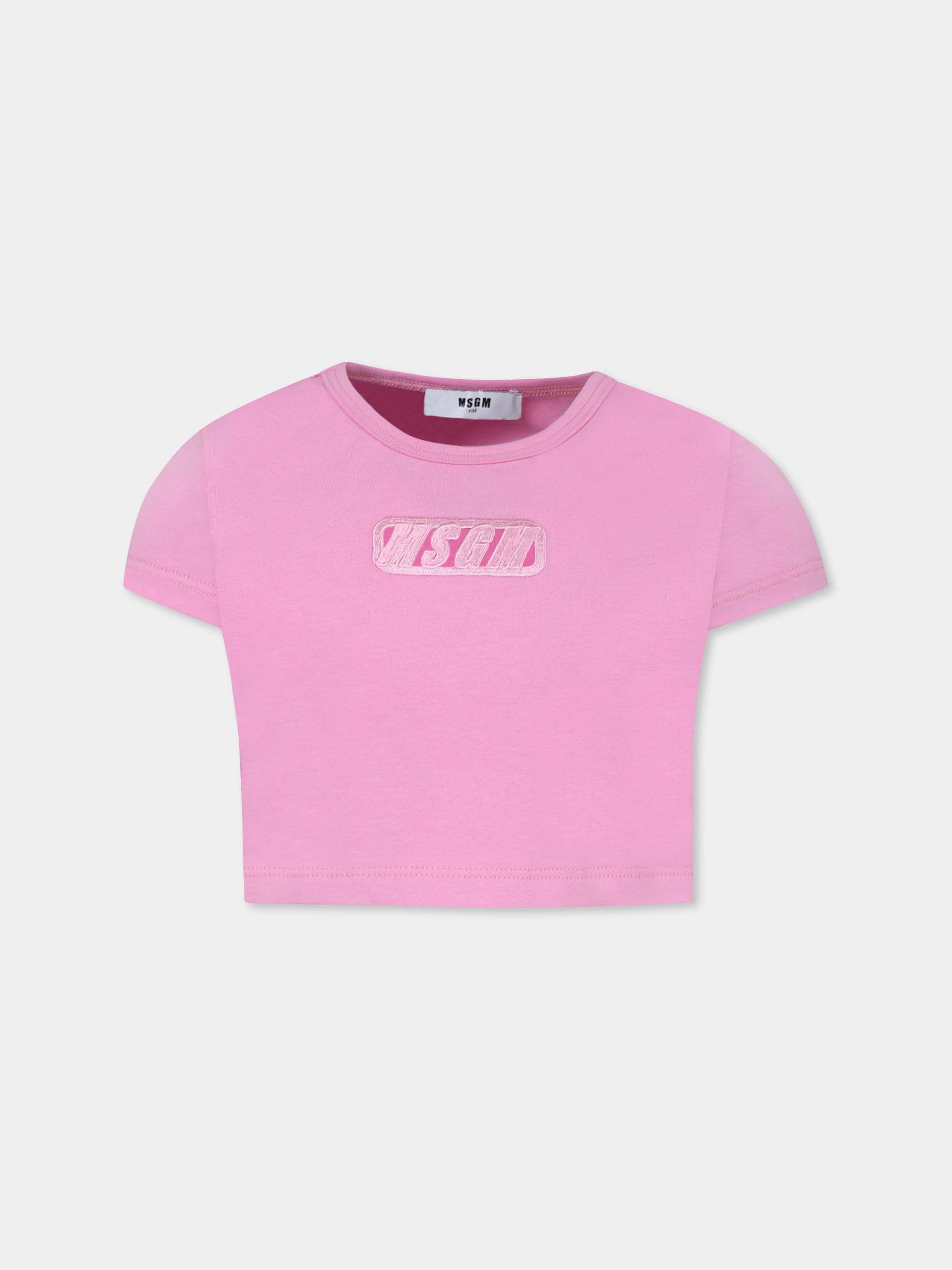 T-shirt crop rosa per bambina con logo,Msgm Kids,S5MSJGTH082 MS003