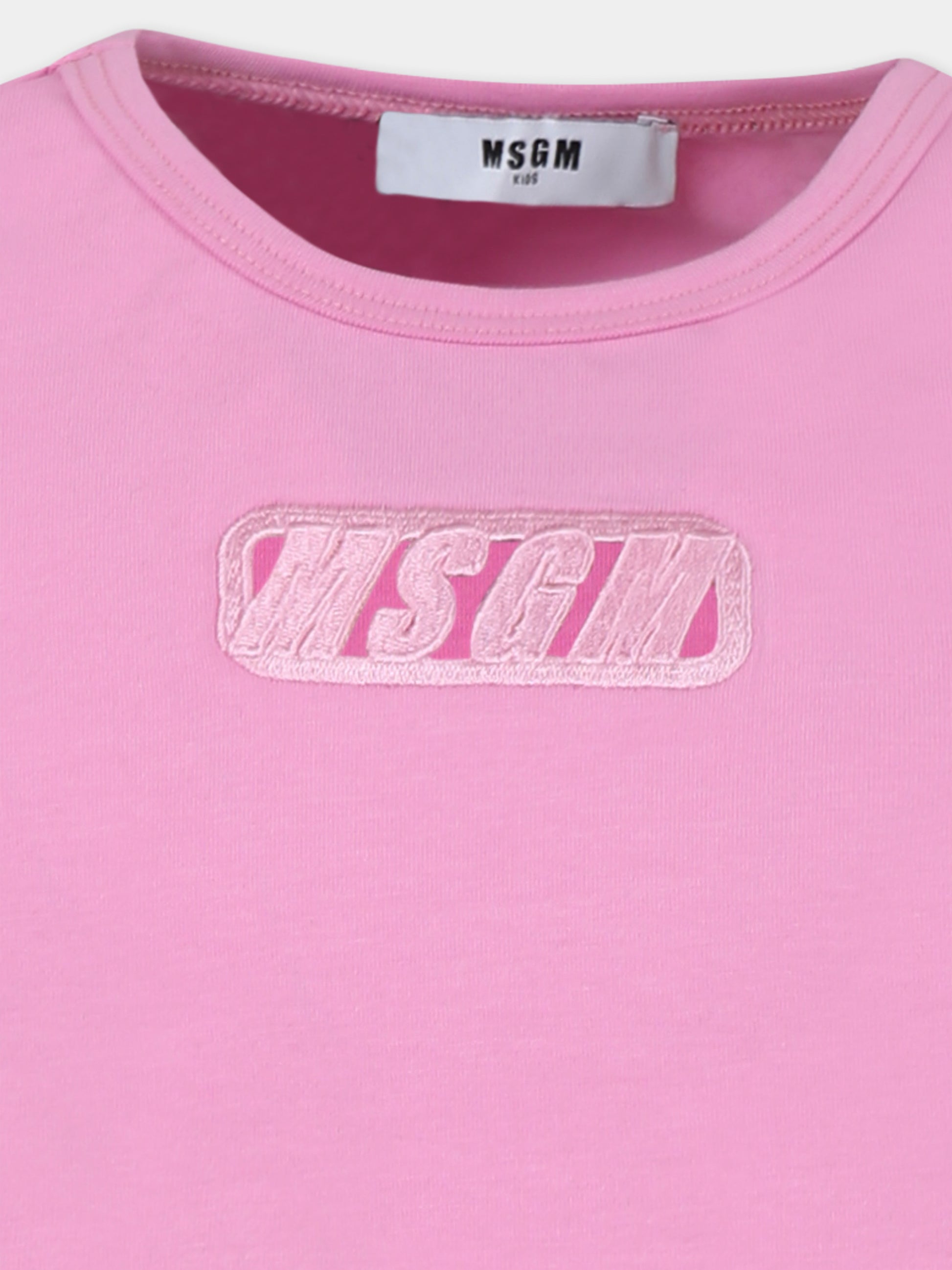 T-shirt crop rosa per bambina con logo,Msgm Kids,S5MSJGTH082 MS003