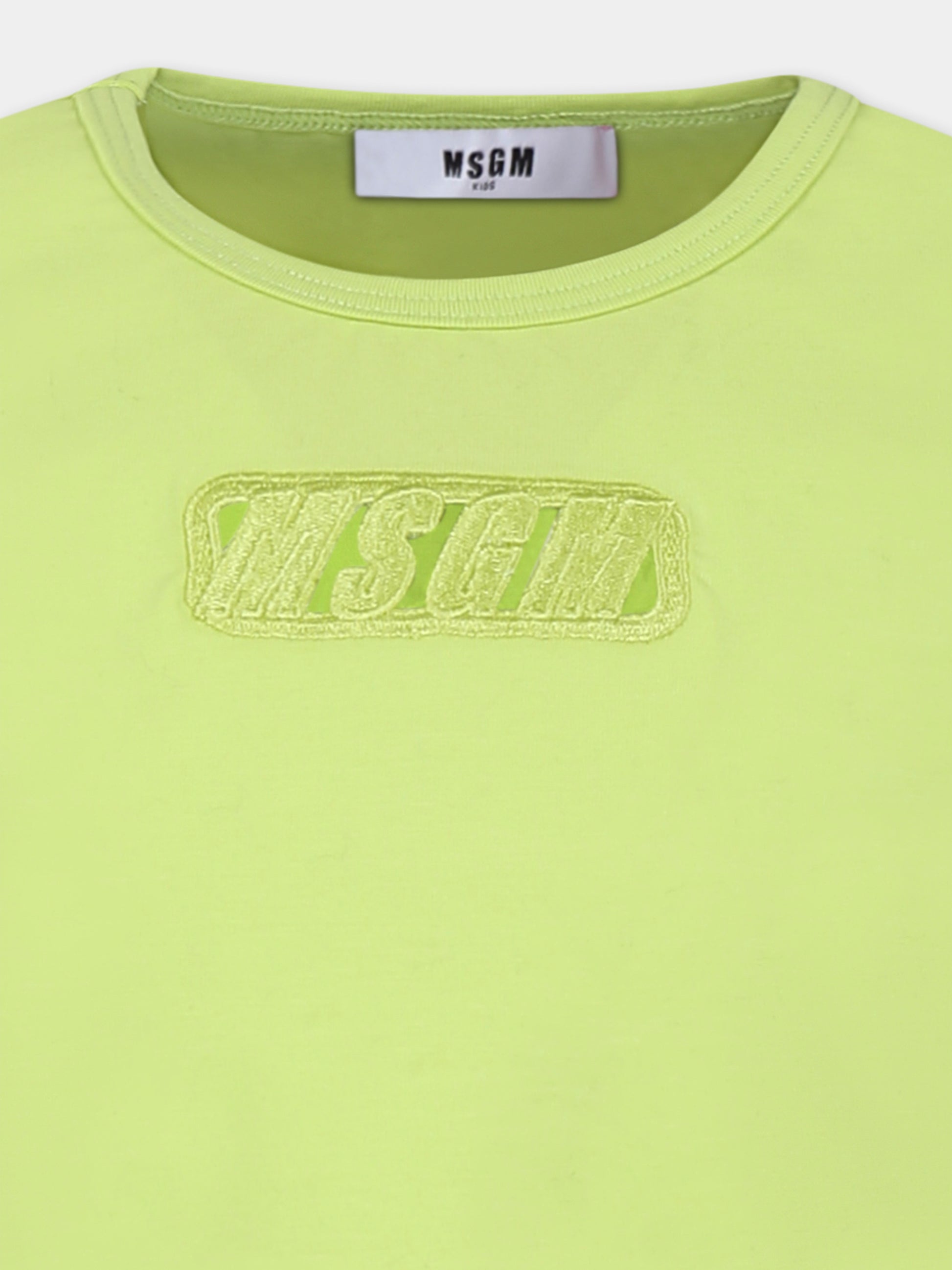 T-shirt crop verde per bambina con logo,Msgm Kids,S5MSJGTH082 086