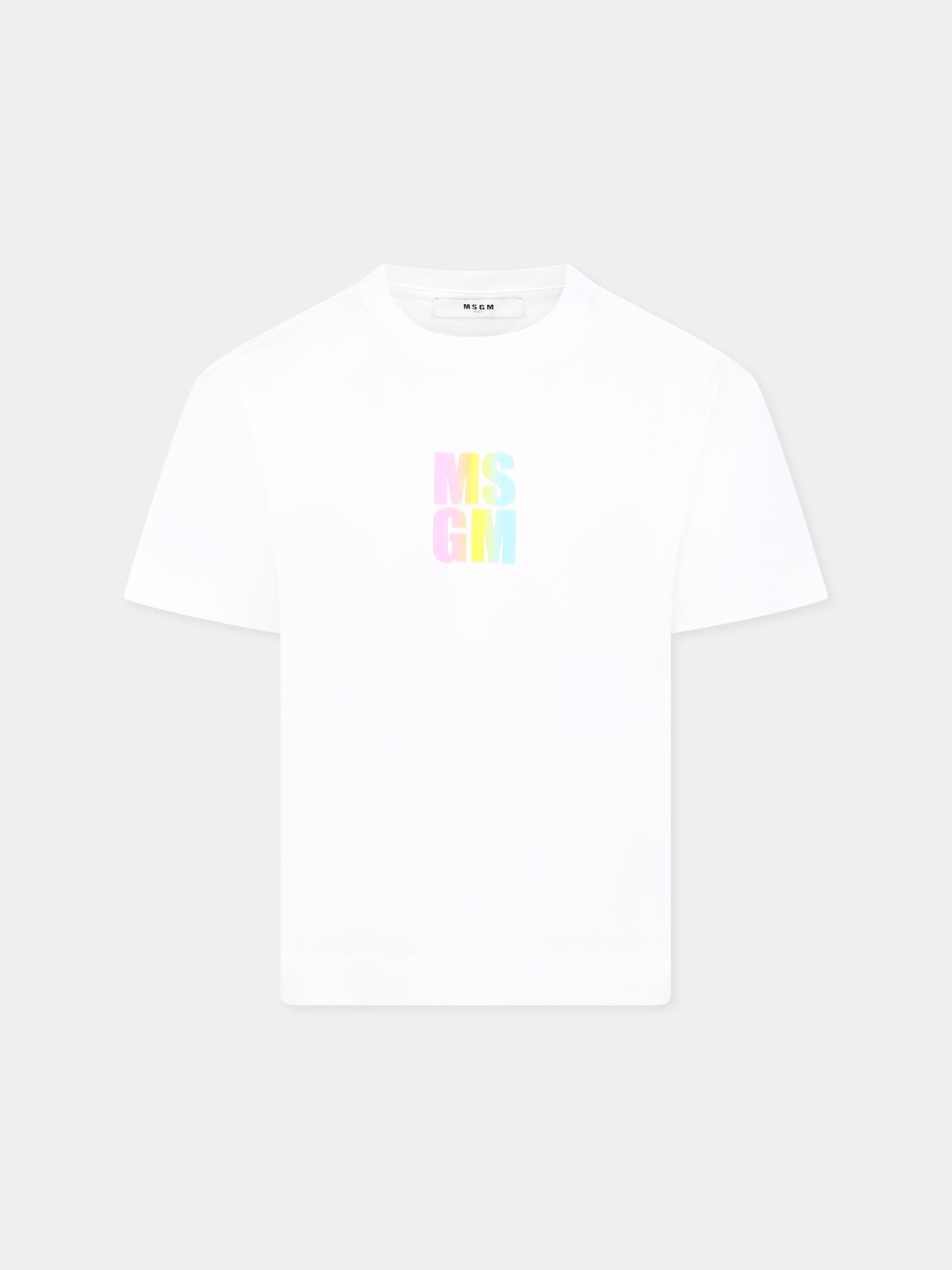 T-shirt bianca per bambina con logo,Msgm Kids,S5MSJGTH218 001