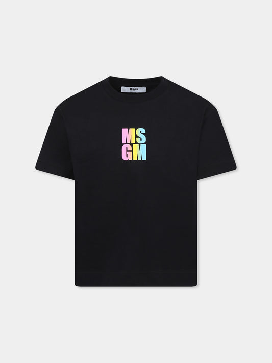 T-shirt nera per bambina con logo,Msgm Kids,S5MSJGTH218 110